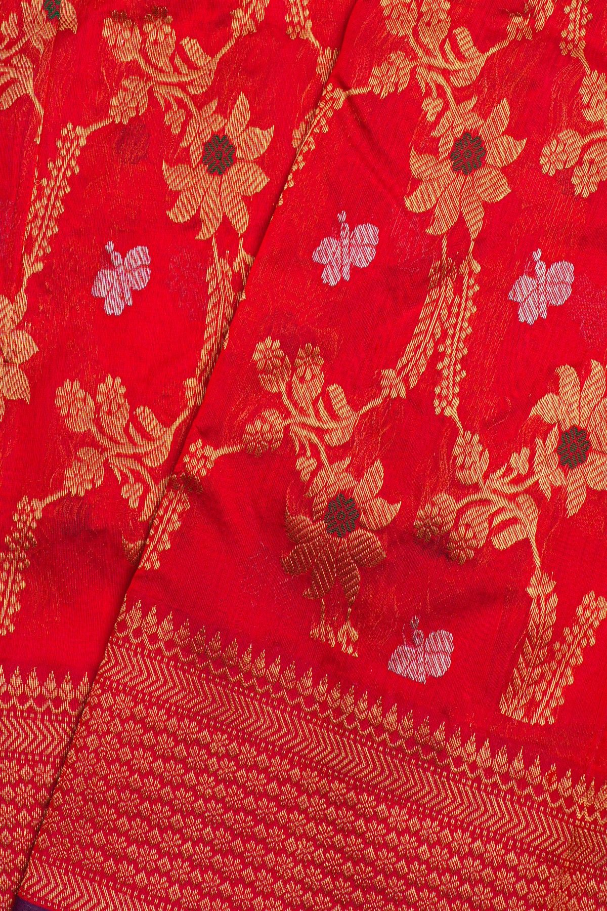 Chanderi Sico Red Saree