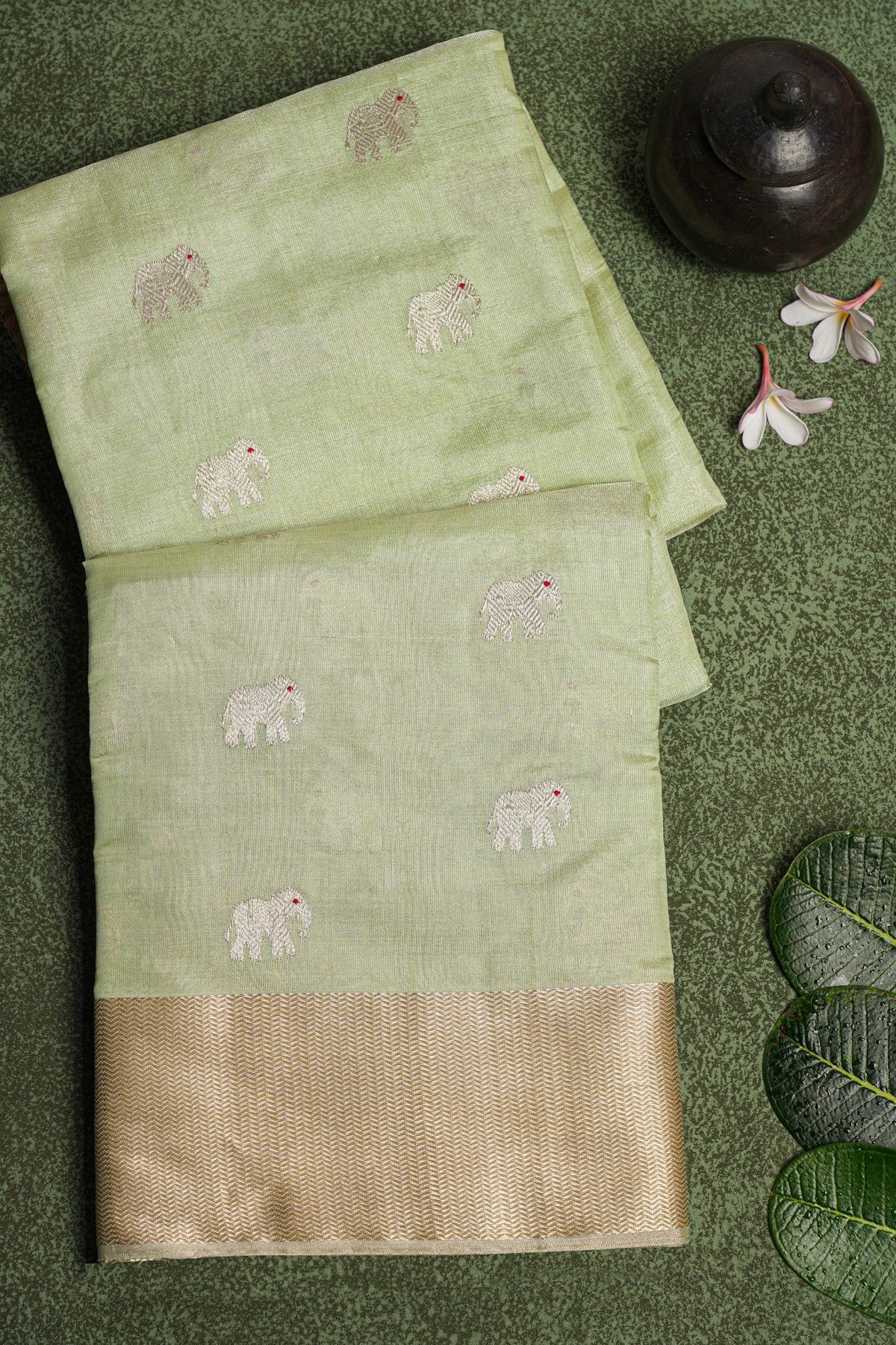 Chanderi Sico Pale Green Saree
