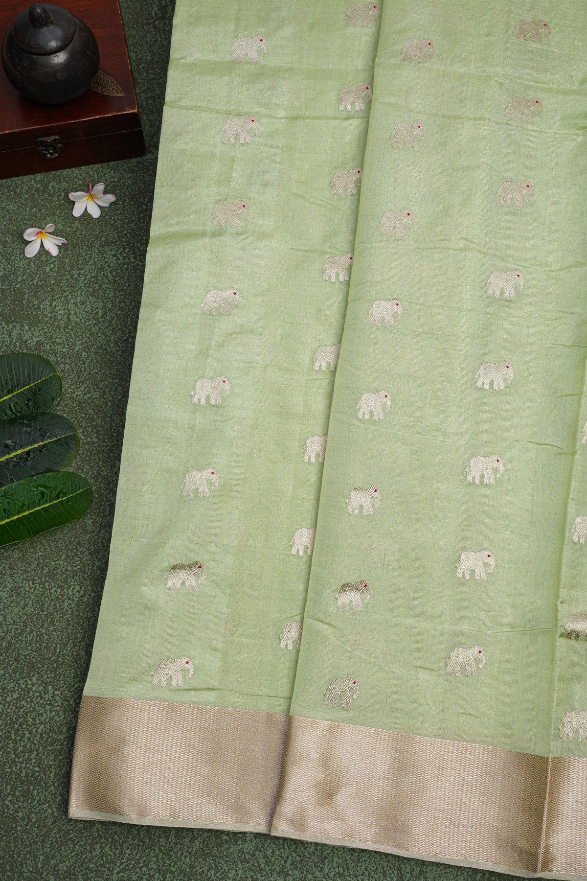 Chanderi Sico Pale Green Saree