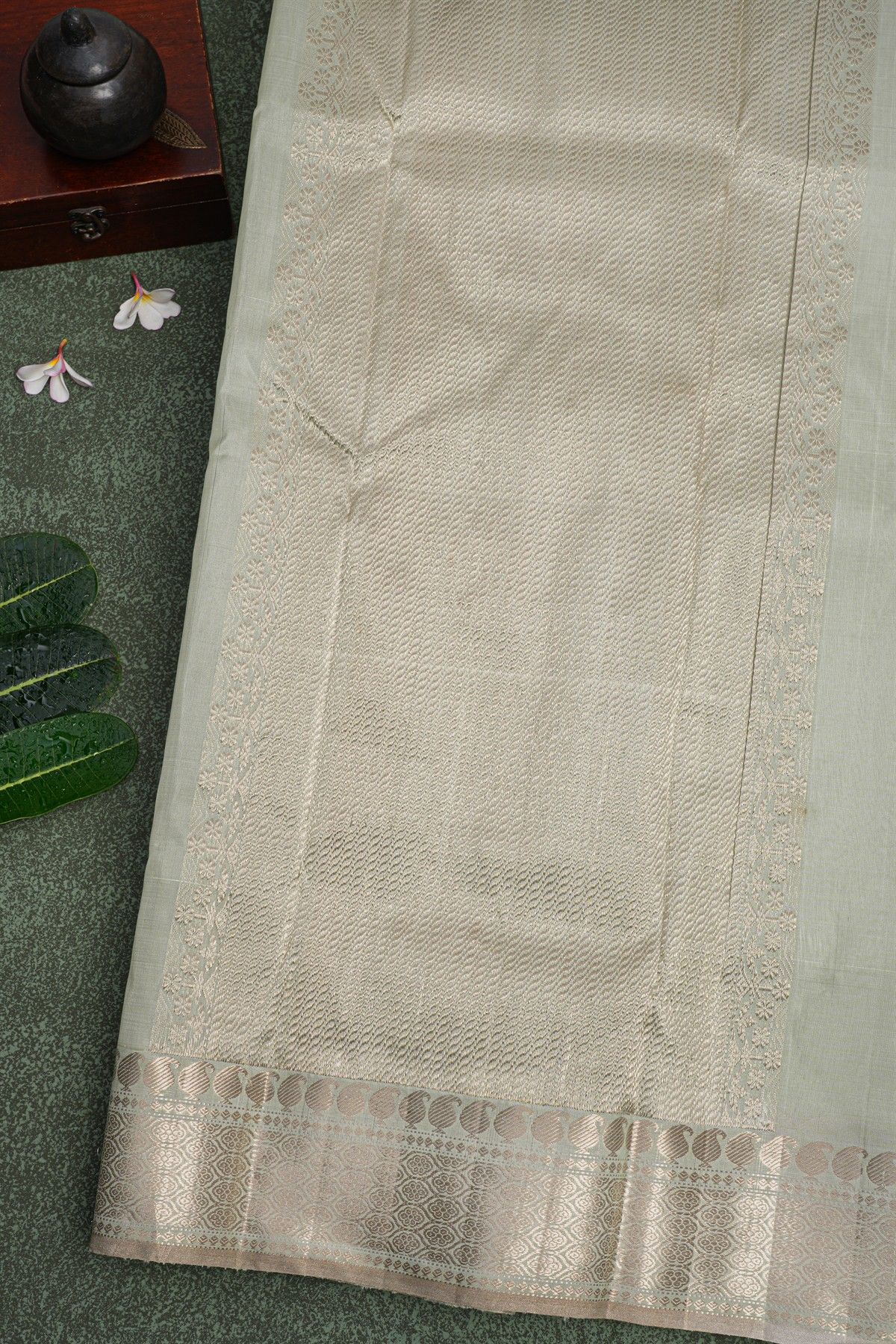 Chanderi Sico Pista Green Saree