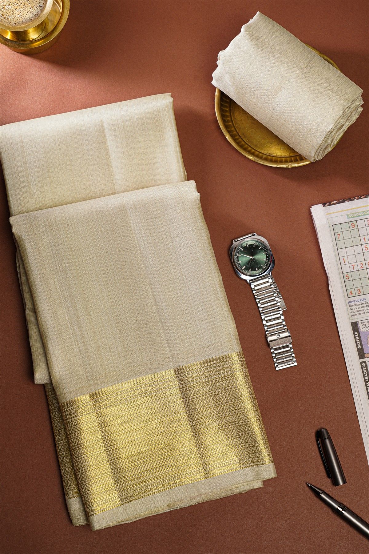 Kancheepuram Silk Off White Dhoti