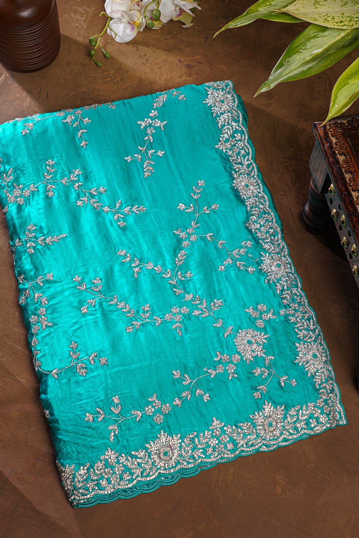Fancy Crepe Sea Blue Saree