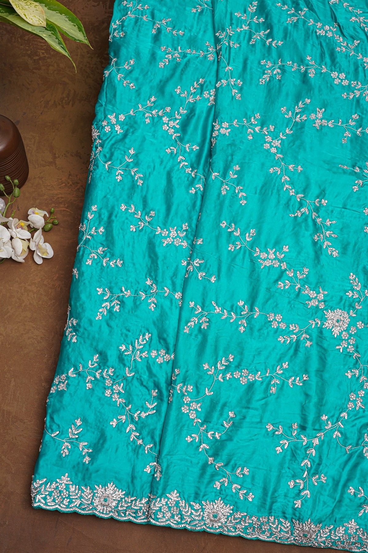 Fancy Crepe Sea Blue Saree