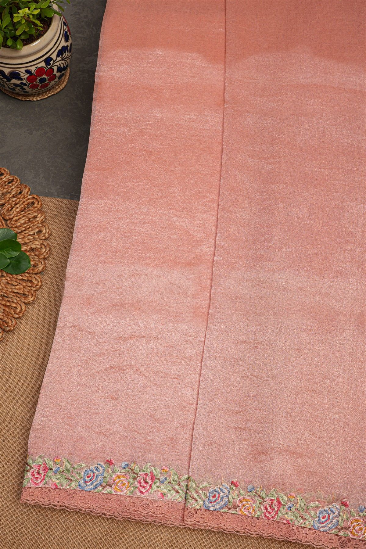 Fancy Tissue Peach Saree