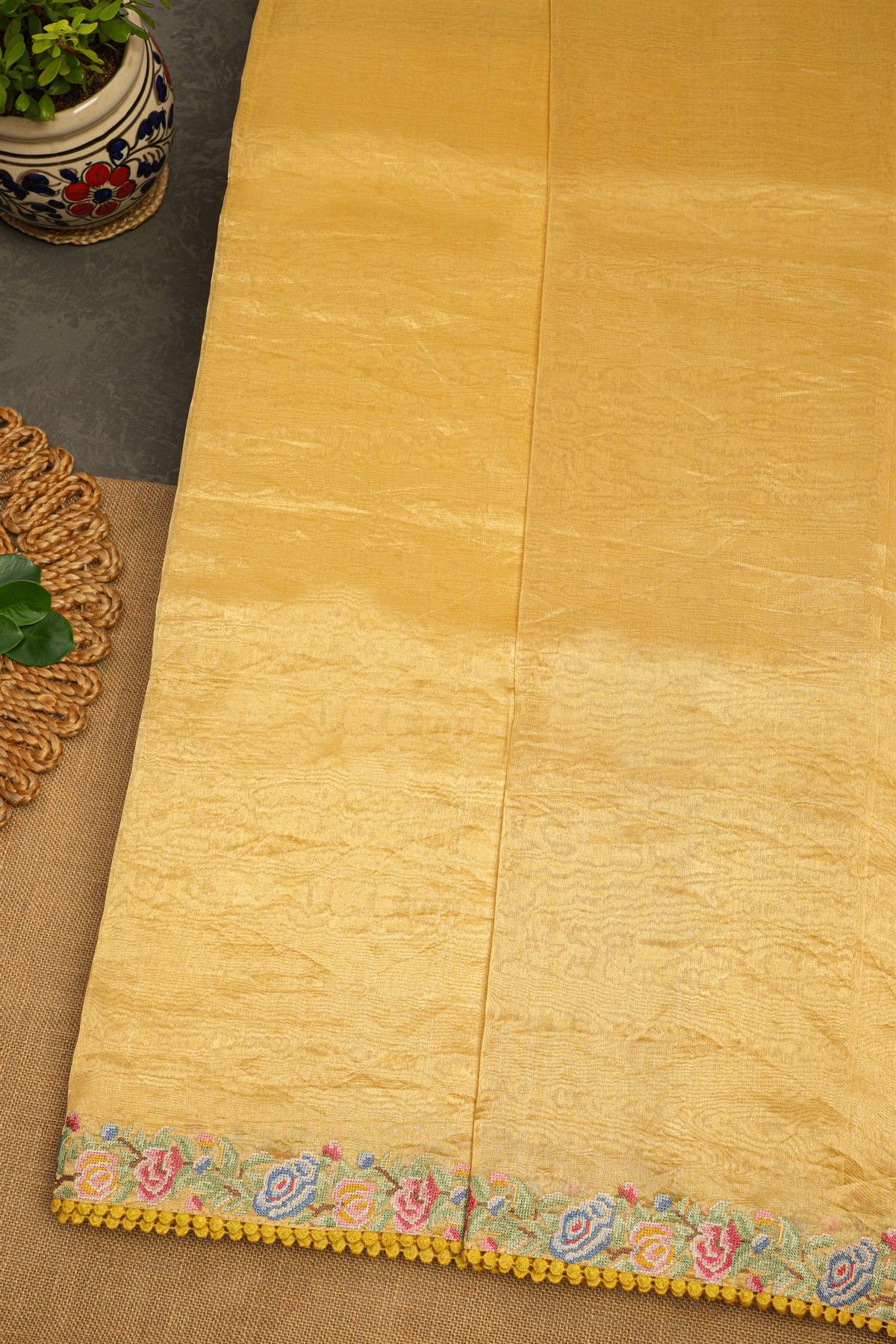 Fancy Tissue Yellow Saree