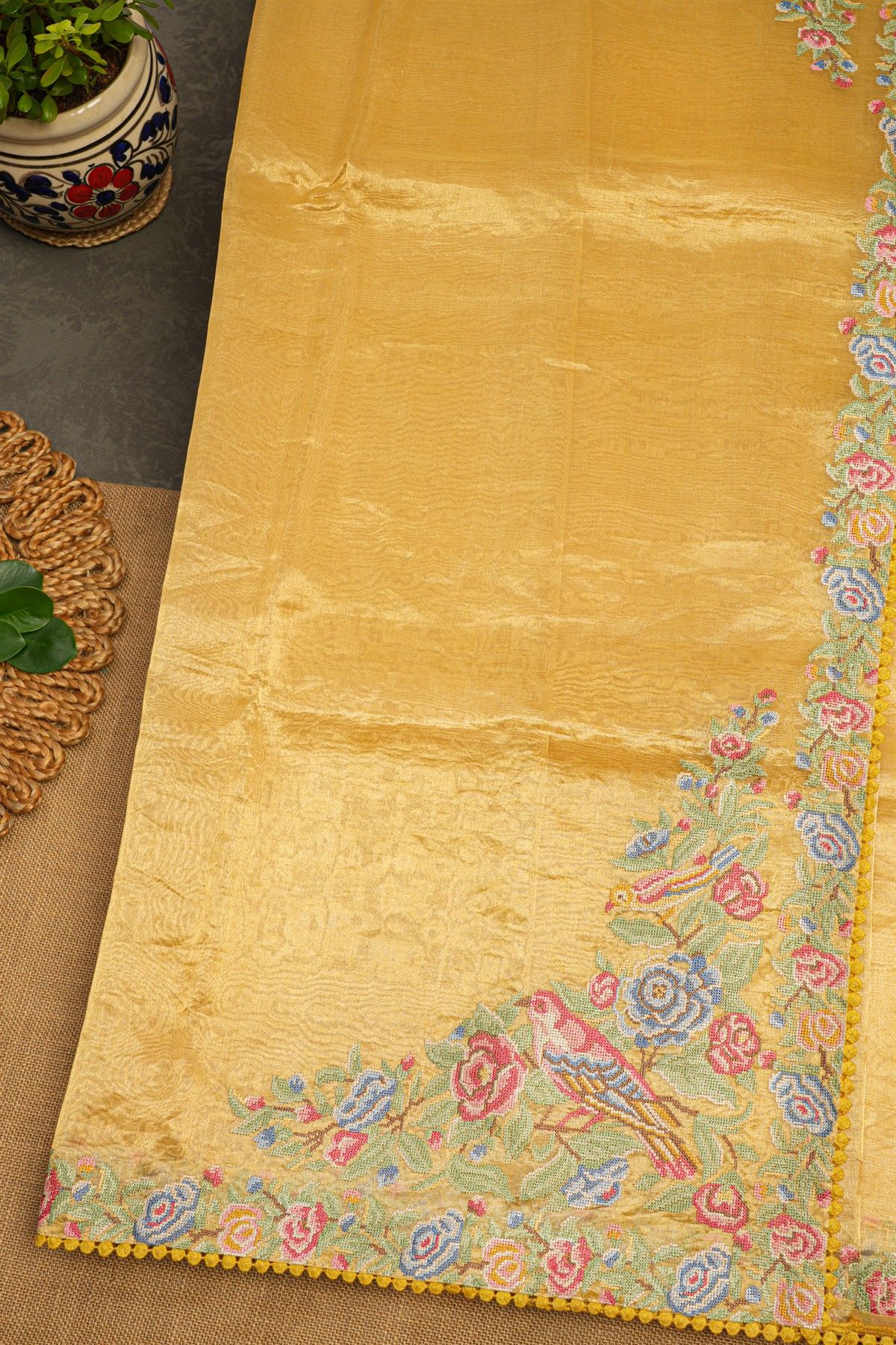 Fancy Tissue Yellow Saree