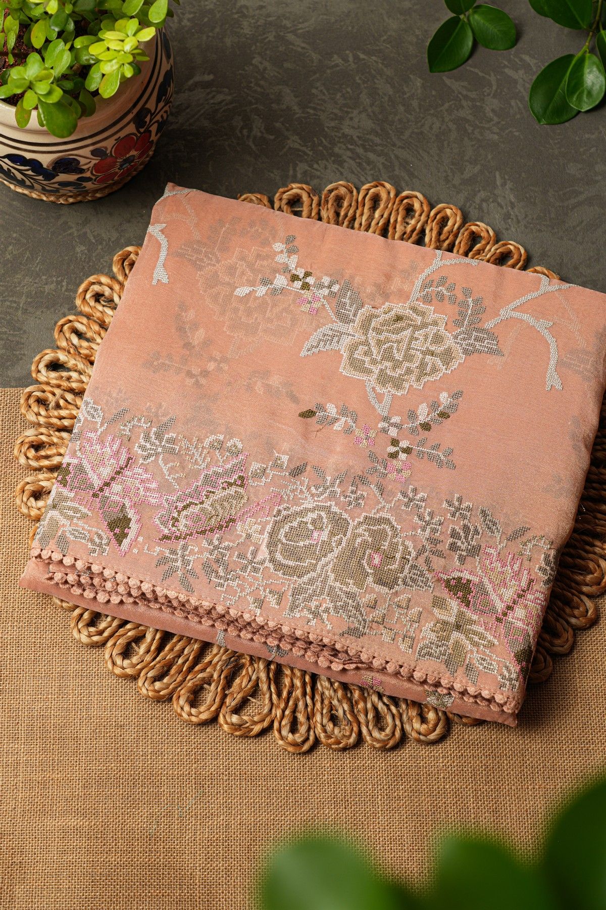 Fancy Tissue Peach Saree