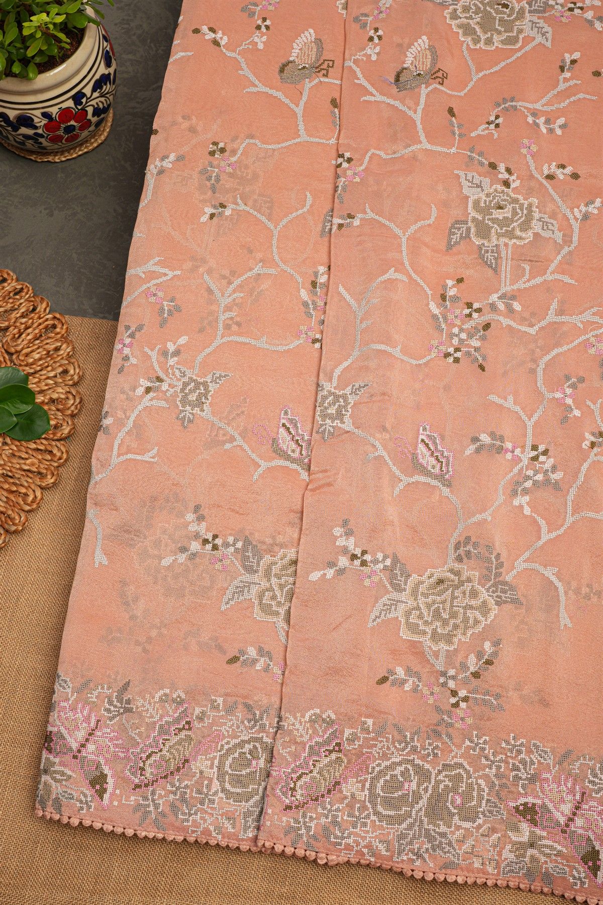 Fancy Tissue Peach Saree