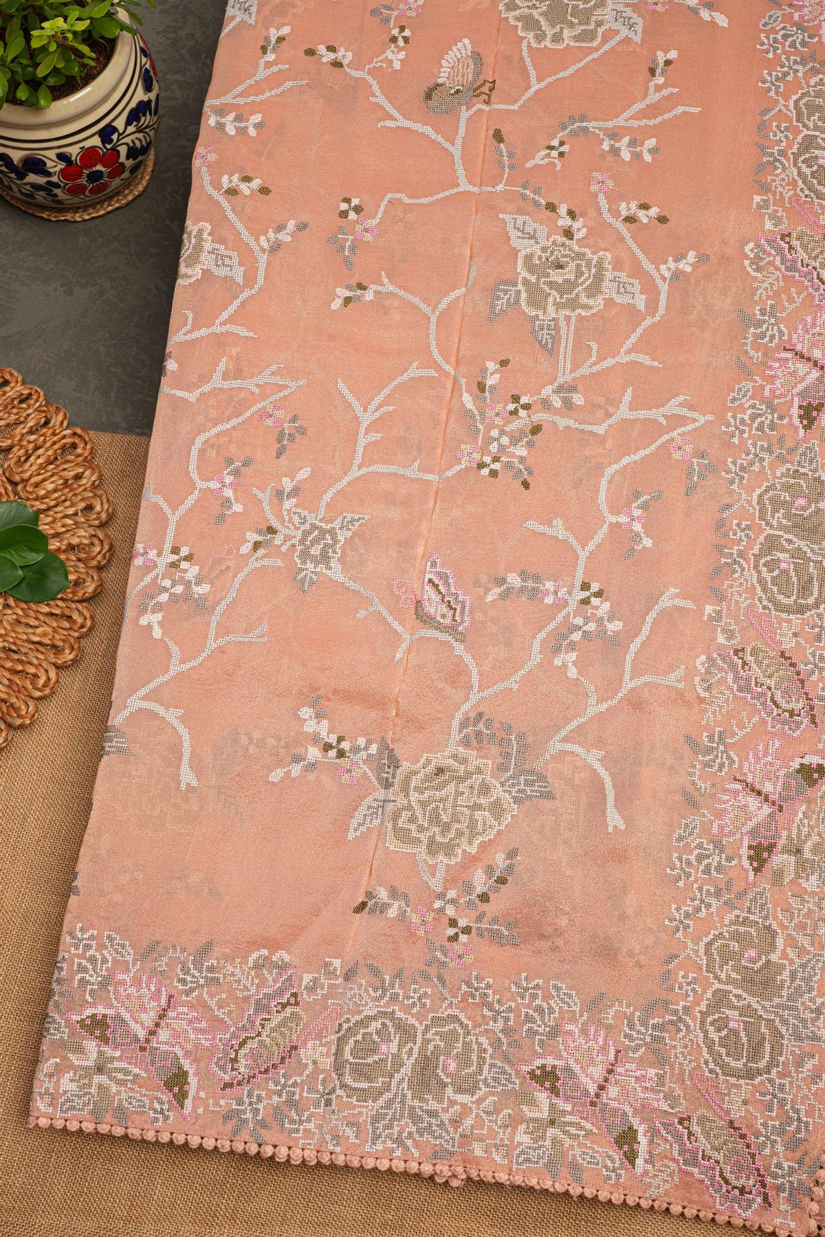 Fancy Tissue Peach Saree