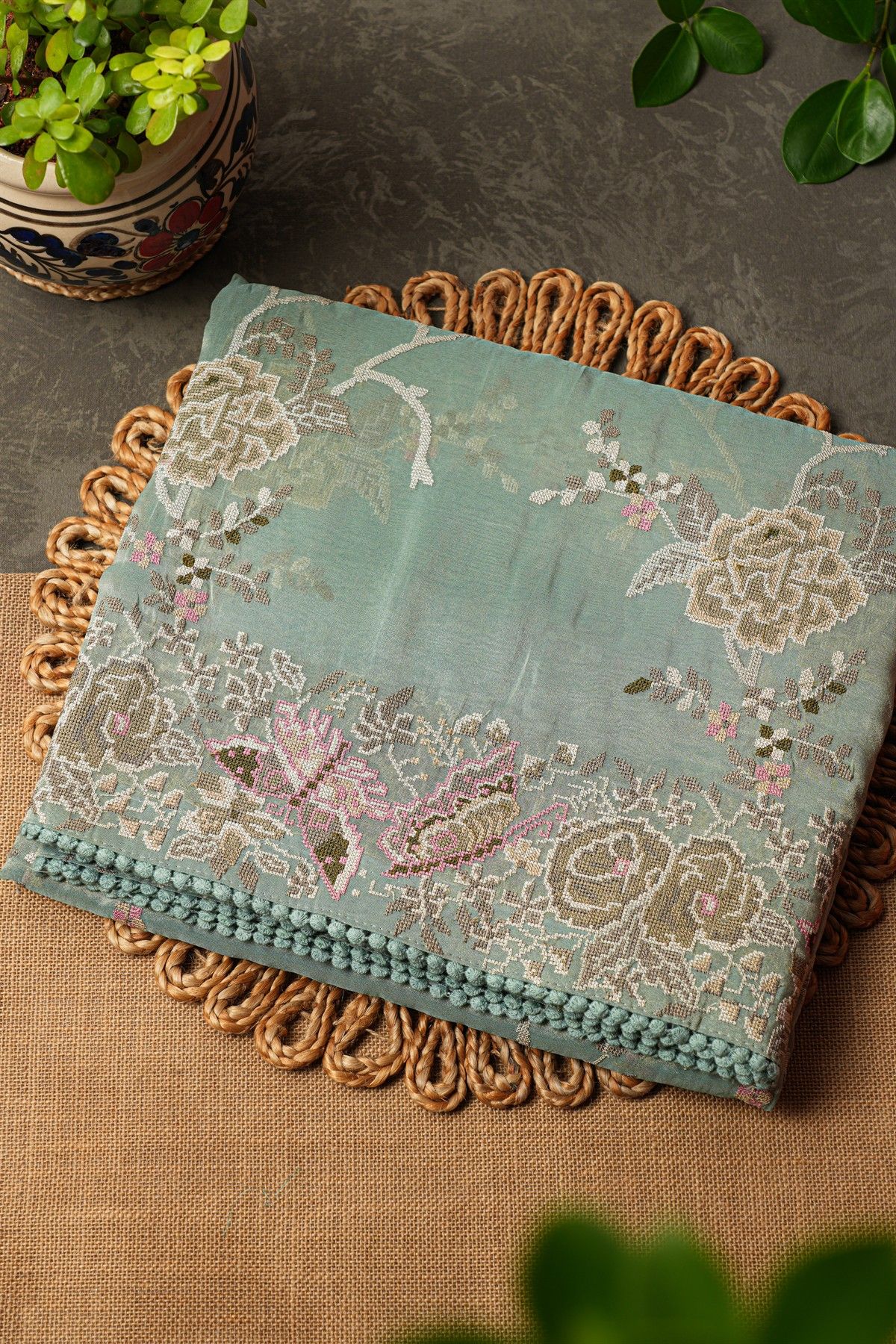 Fancy Tissue Sky Blue Saree