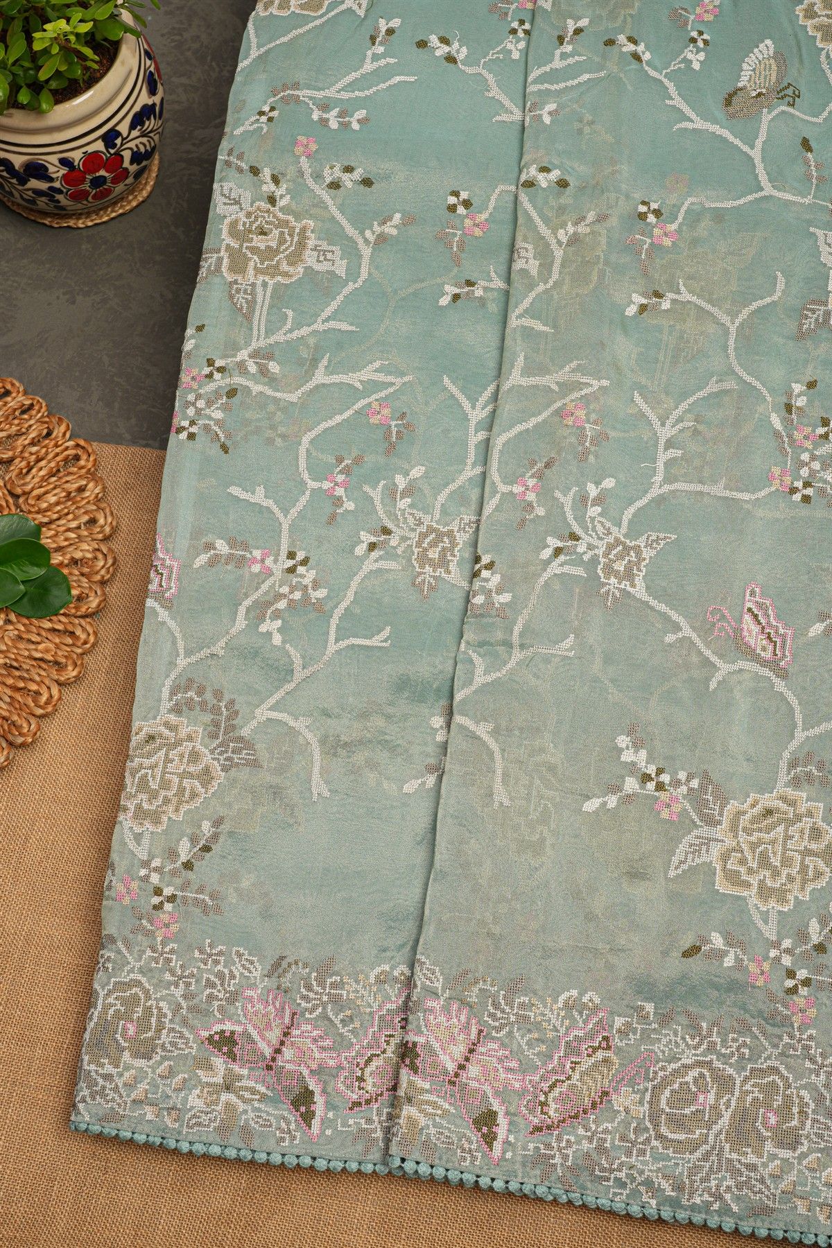 Fancy Tissue Sky Blue Saree