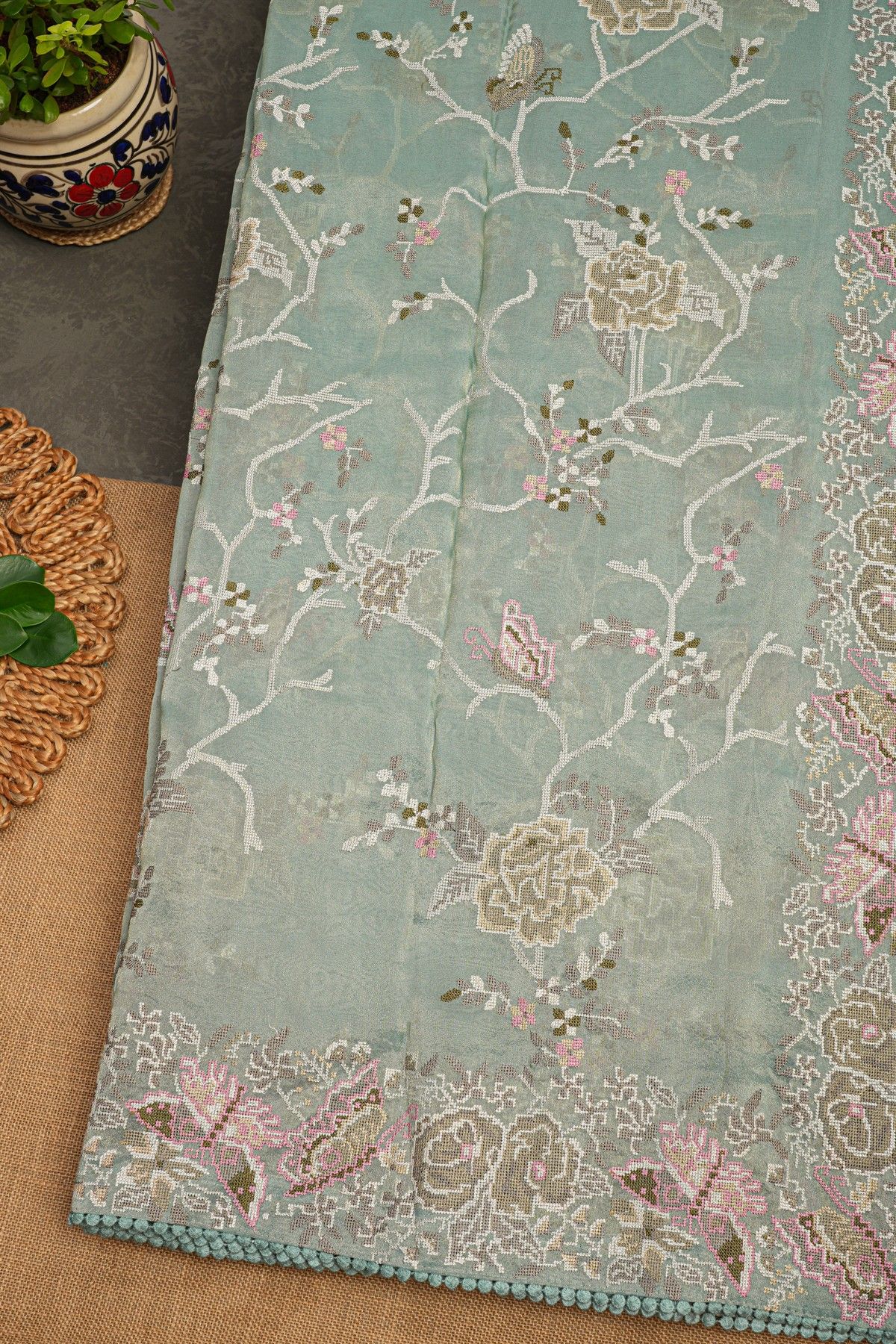 Fancy Tissue Sky Blue Saree