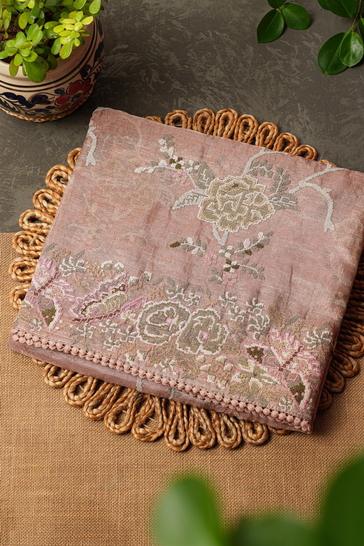 Fancy Tissue Onion Pink Saree