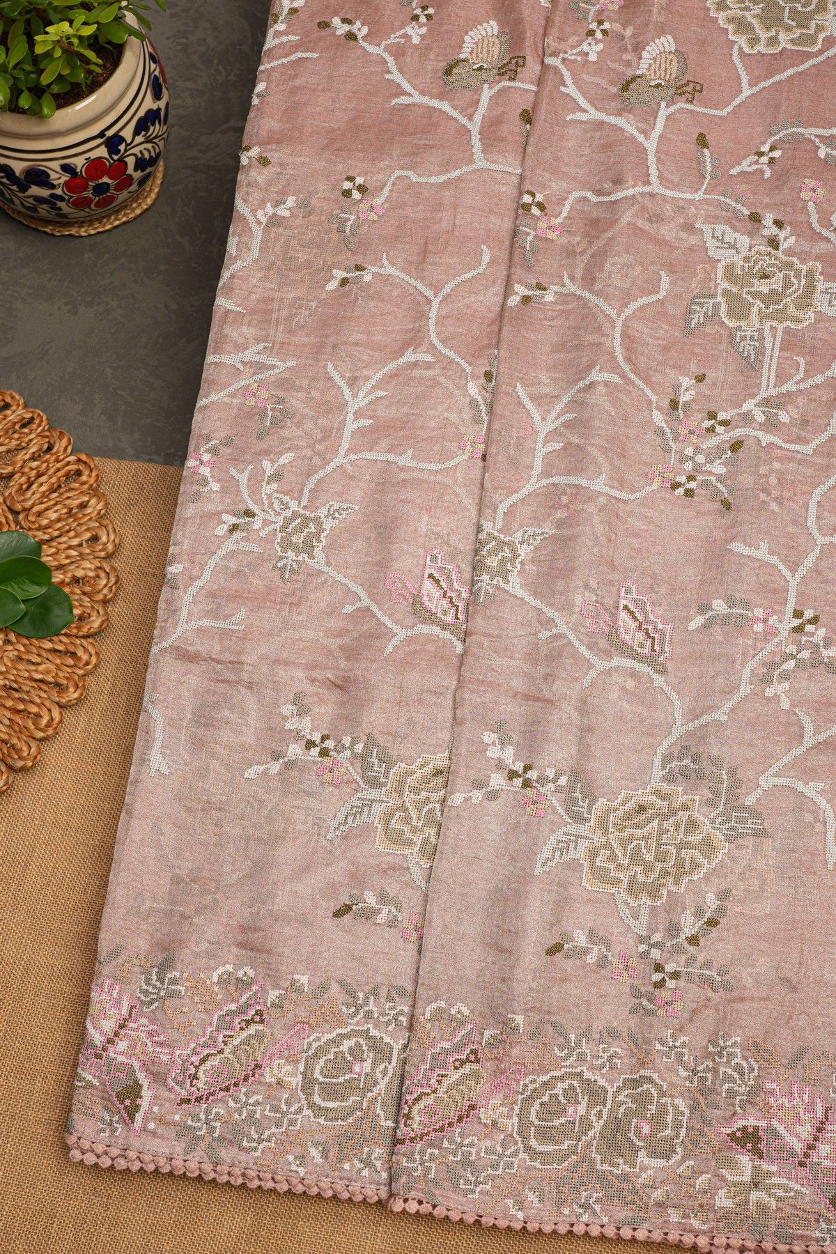 Fancy Tissue Onion Pink Saree