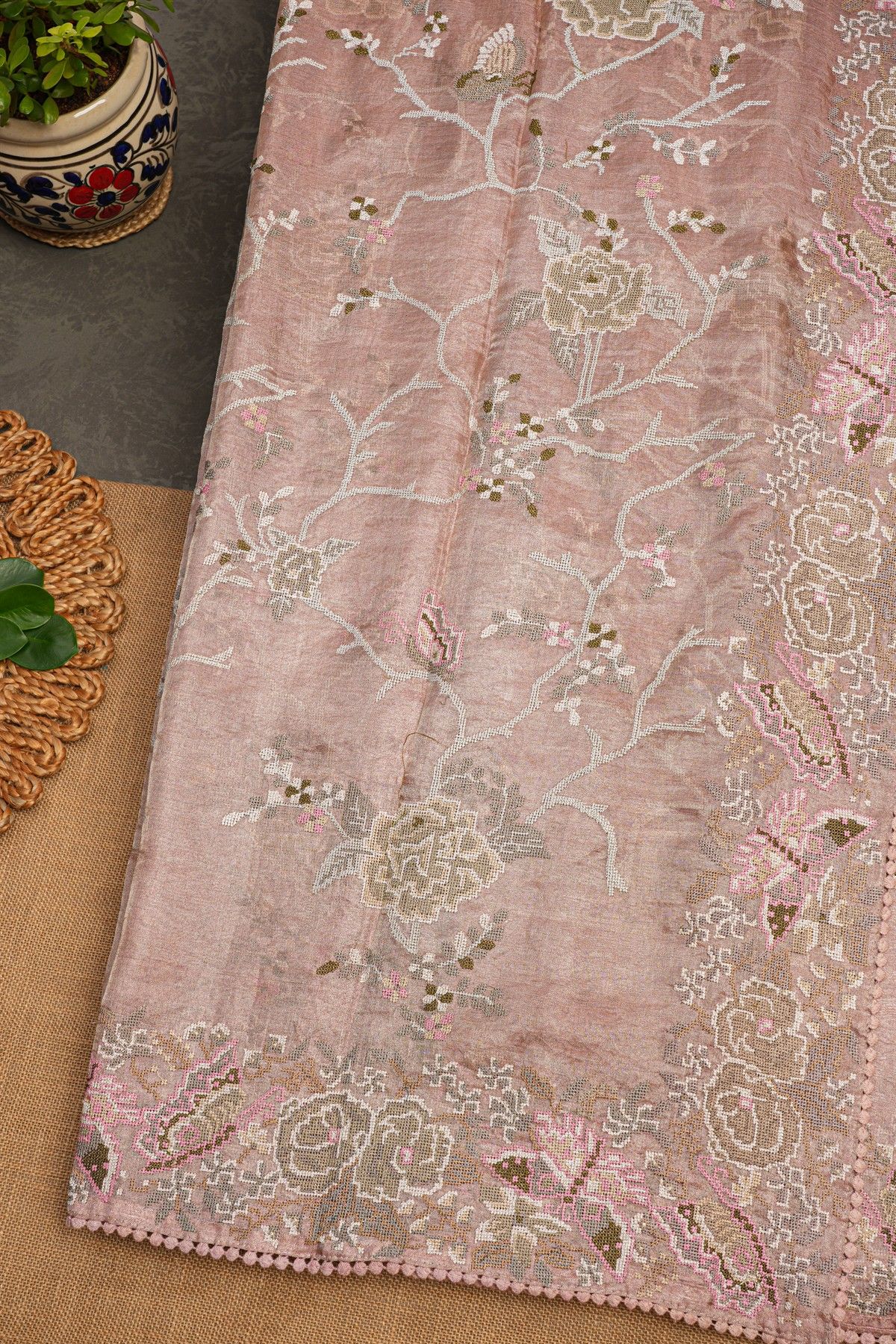 Fancy Tissue Onion Pink Saree