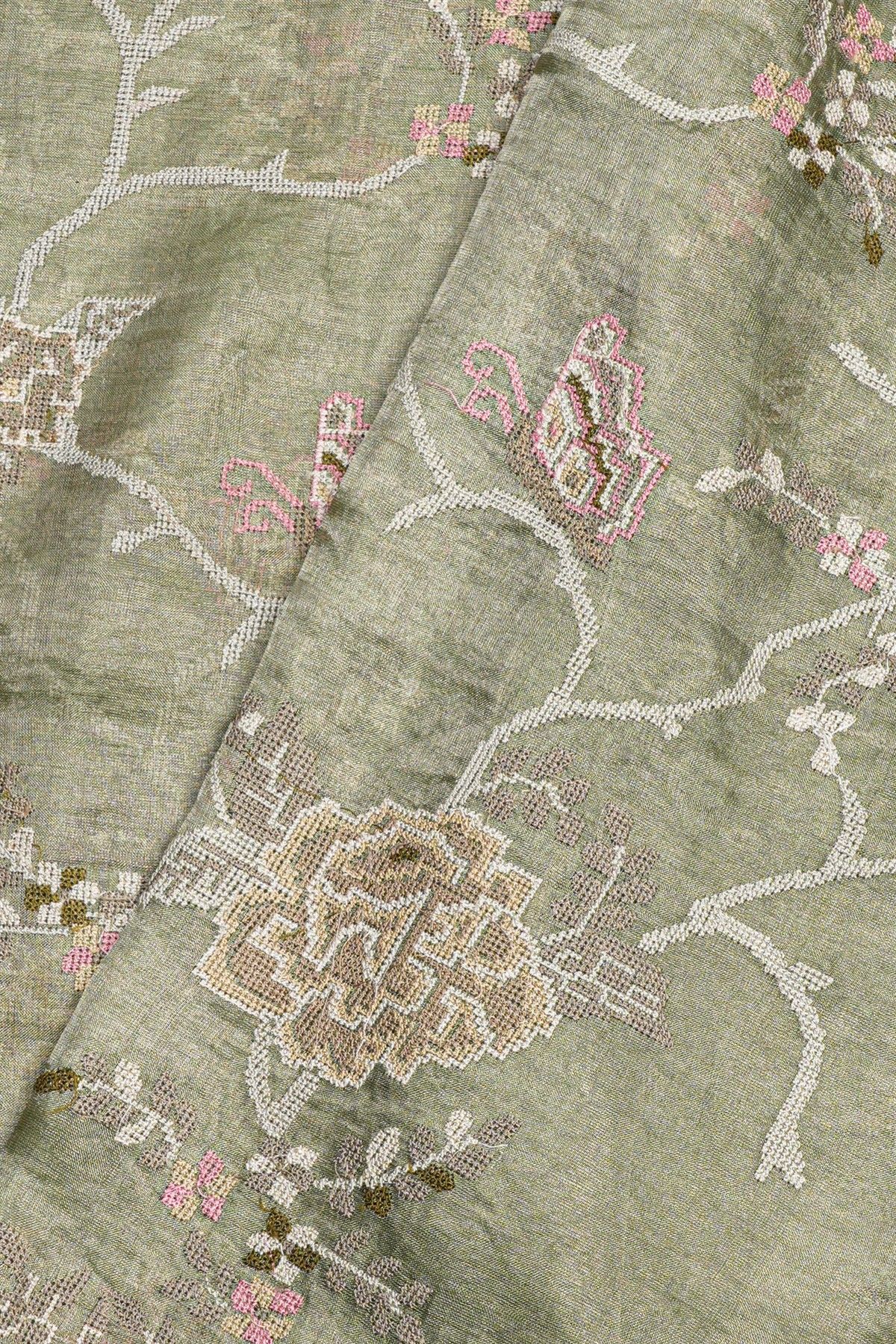 Fancy Tissue Sage Green Saree