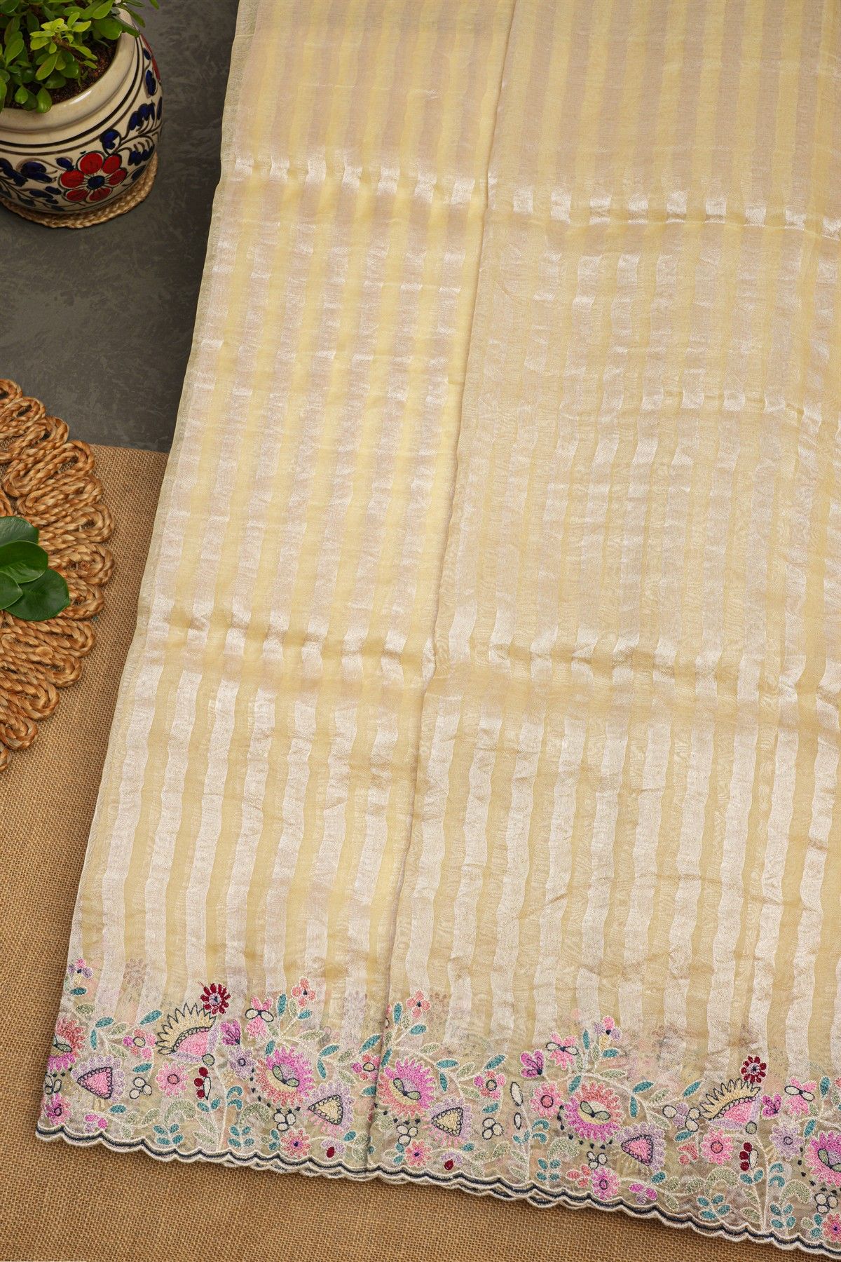 Fancy Tissue Cream Saree