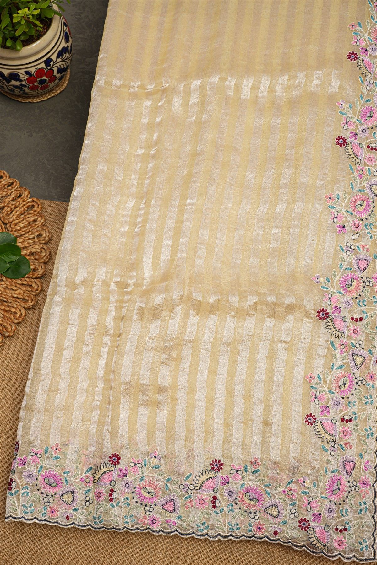 Fancy Tissue Cream Saree
