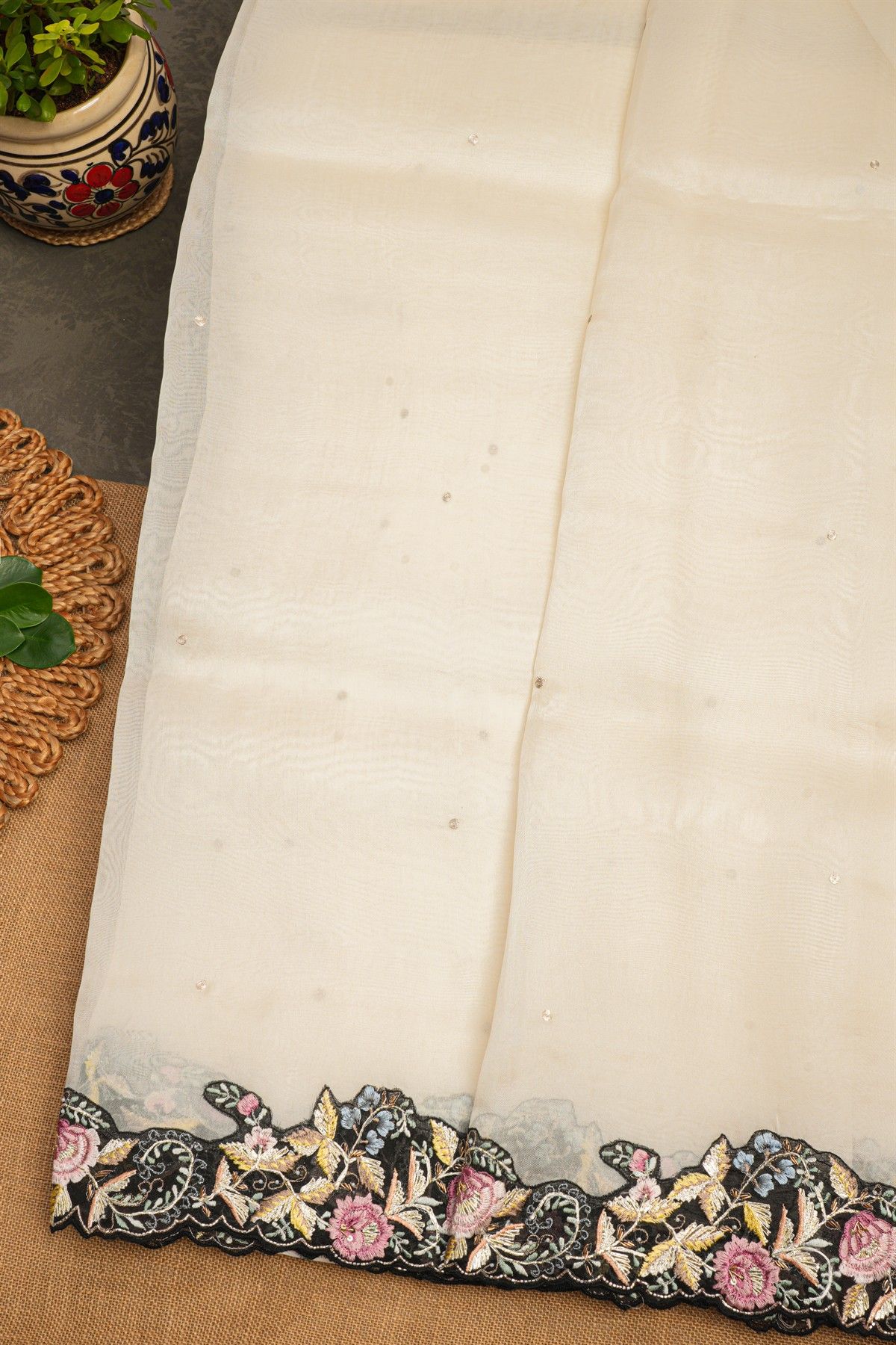 Fancy Tissue Cream Saree