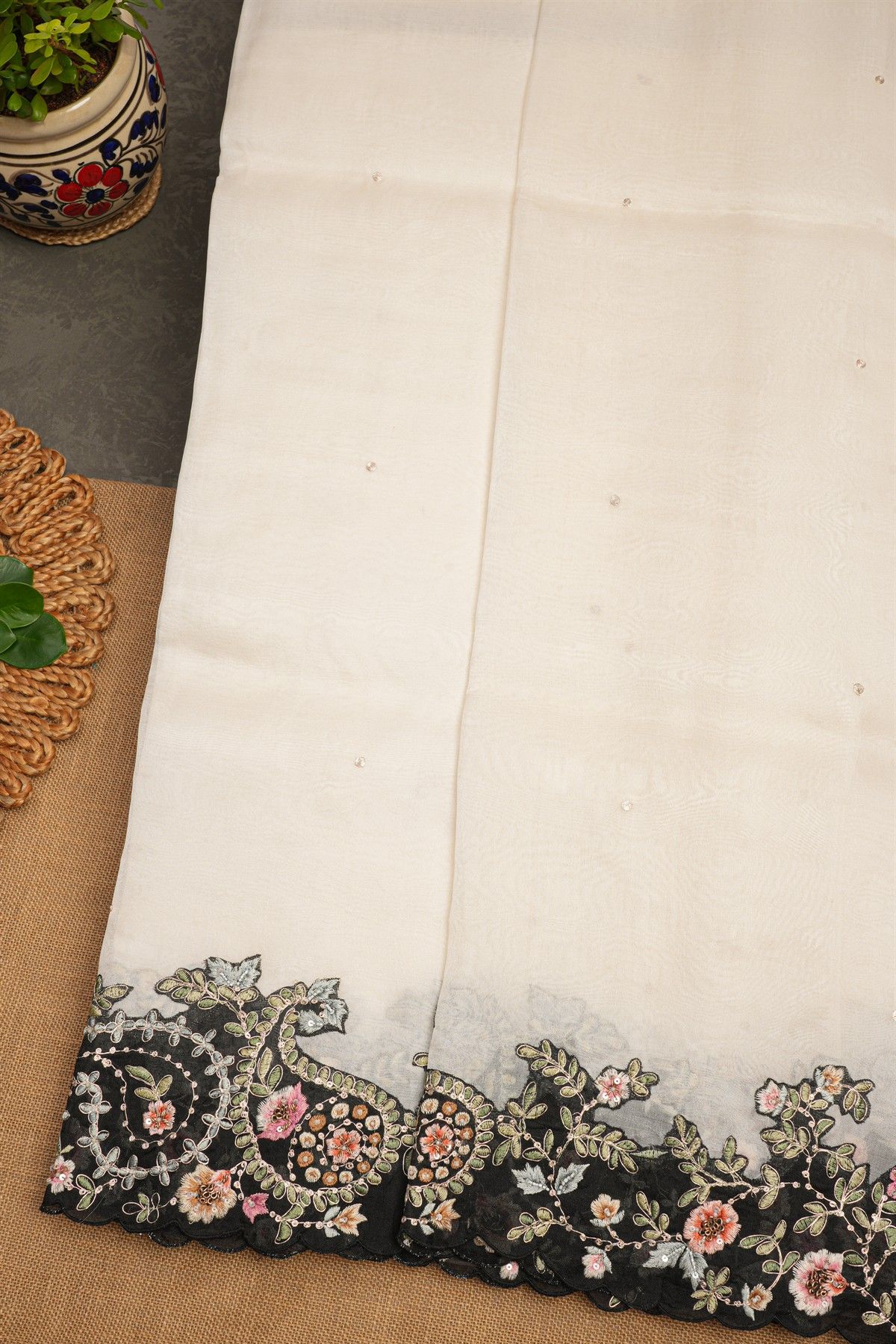 Fancy Tissue Cream Saree