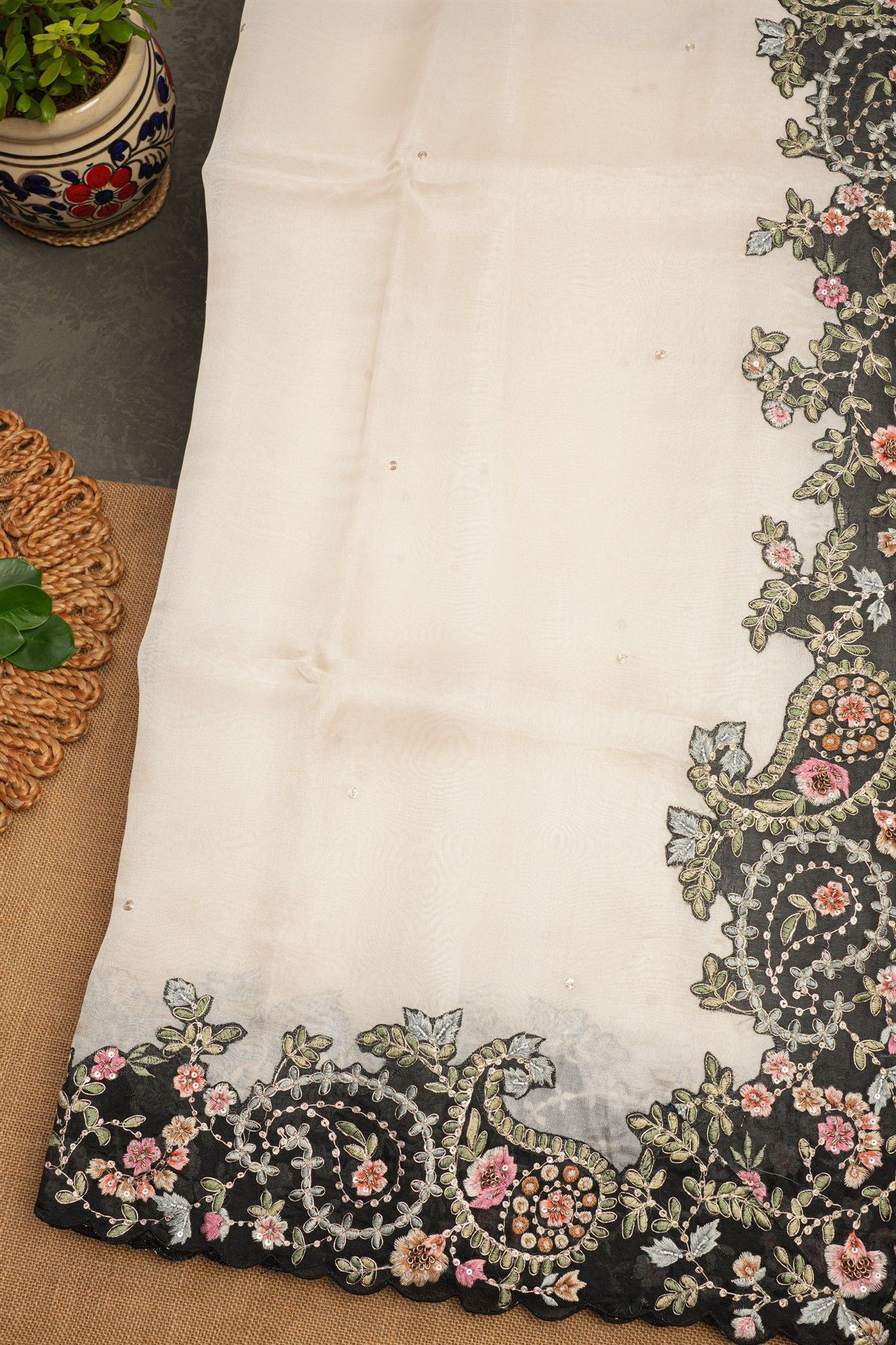 Fancy Tissue Cream Saree