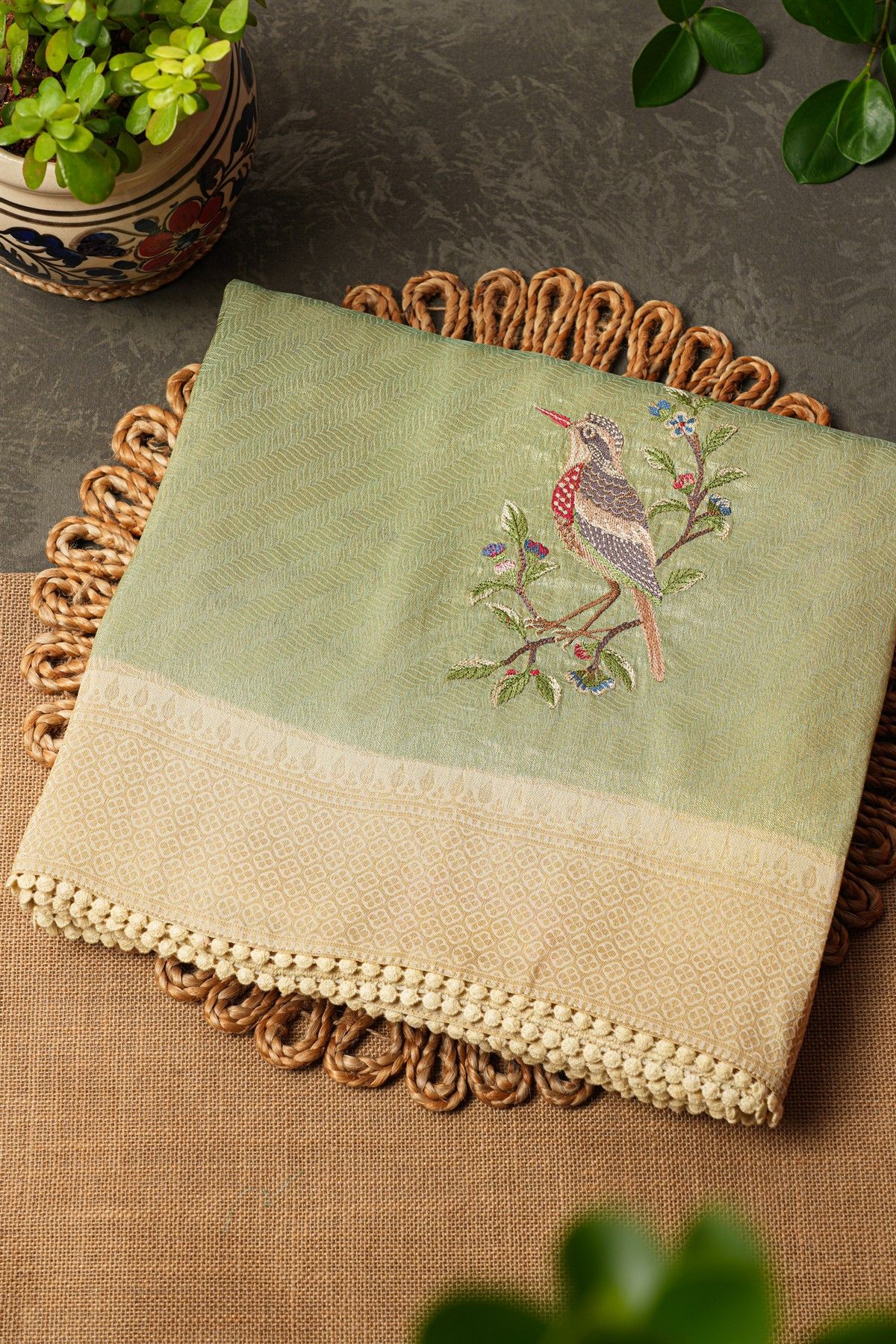 Fancy Tissue Light Green Saree