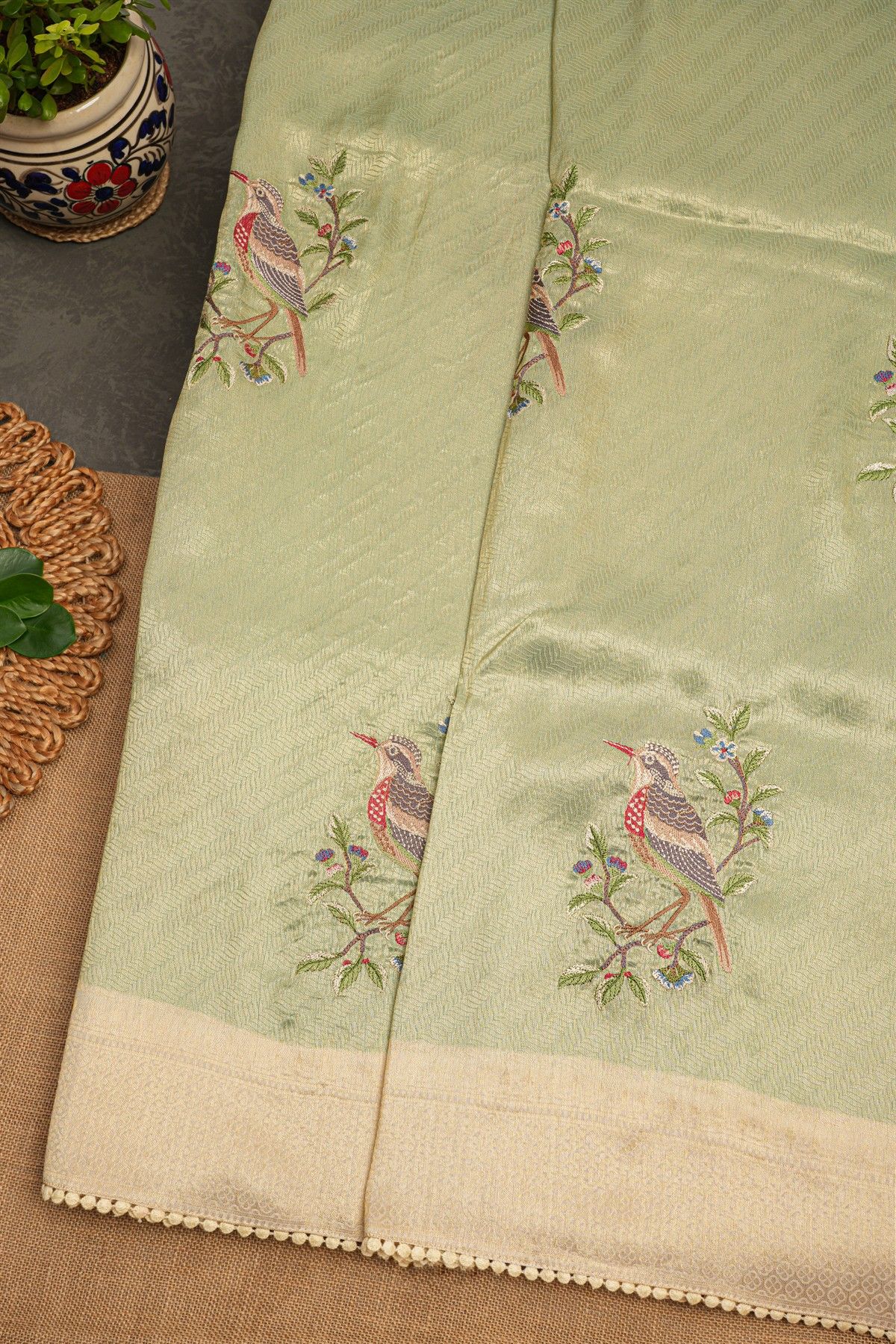 Fancy Tissue Light Green Saree