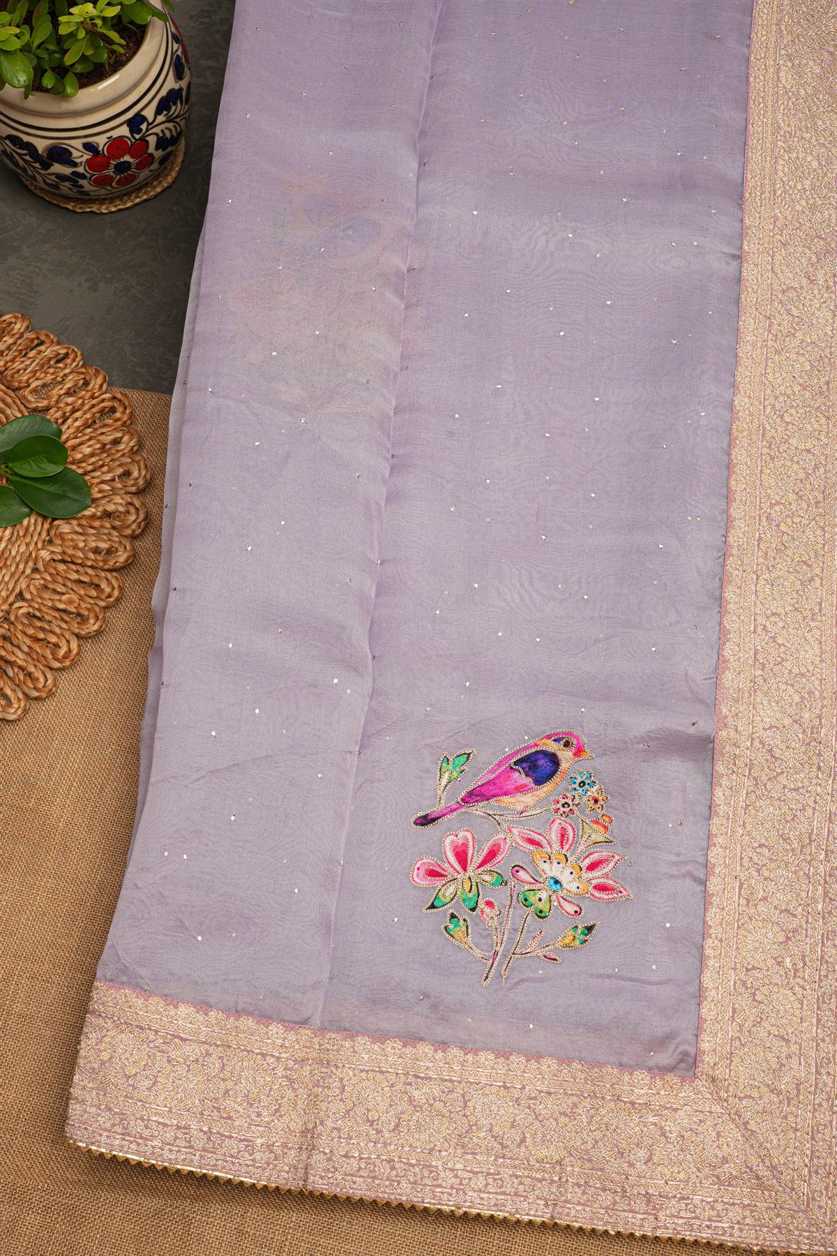 Fancy Tissue Lavender Saree