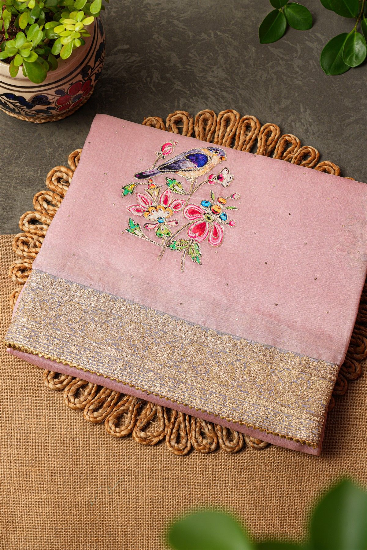 Fancy Tissue Pink Saree