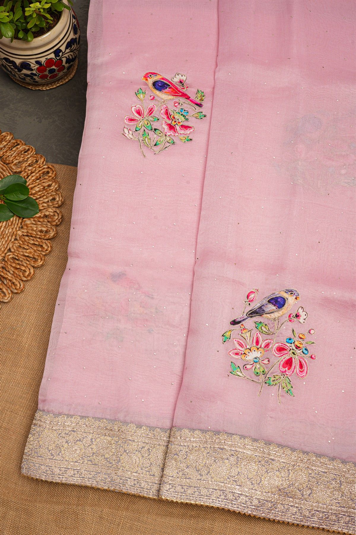 Fancy Tissue Pink Saree