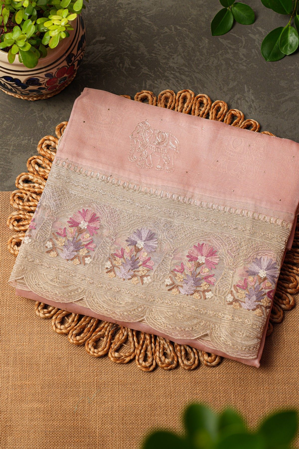 Fancy Tissue Baby Pink Saree