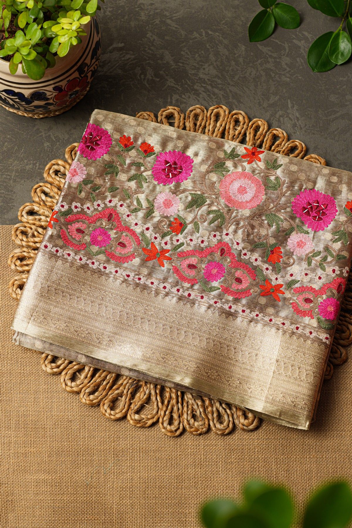 Fancy Tissue Dual Colour Saree