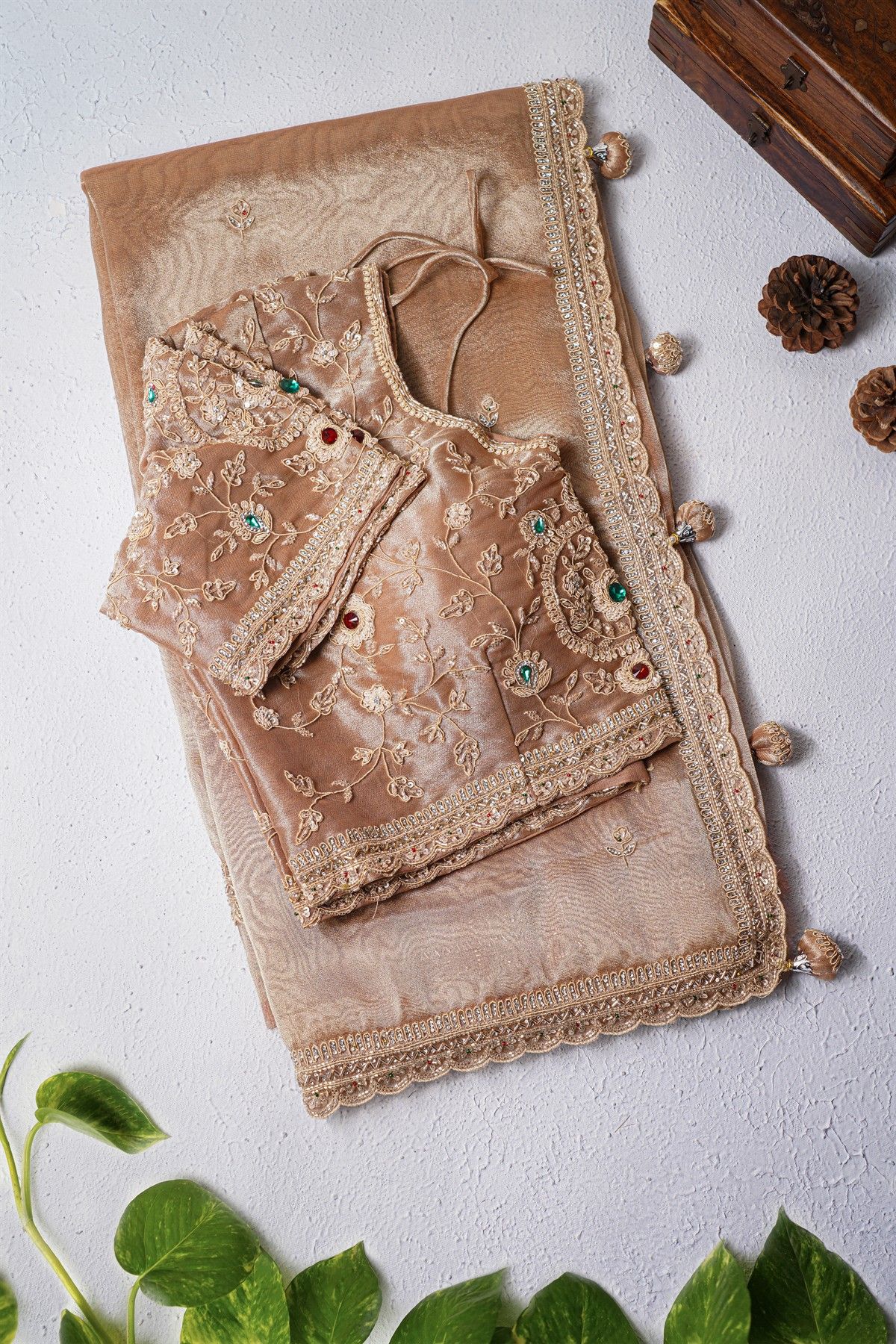 Fancy Tissue Cream Saree