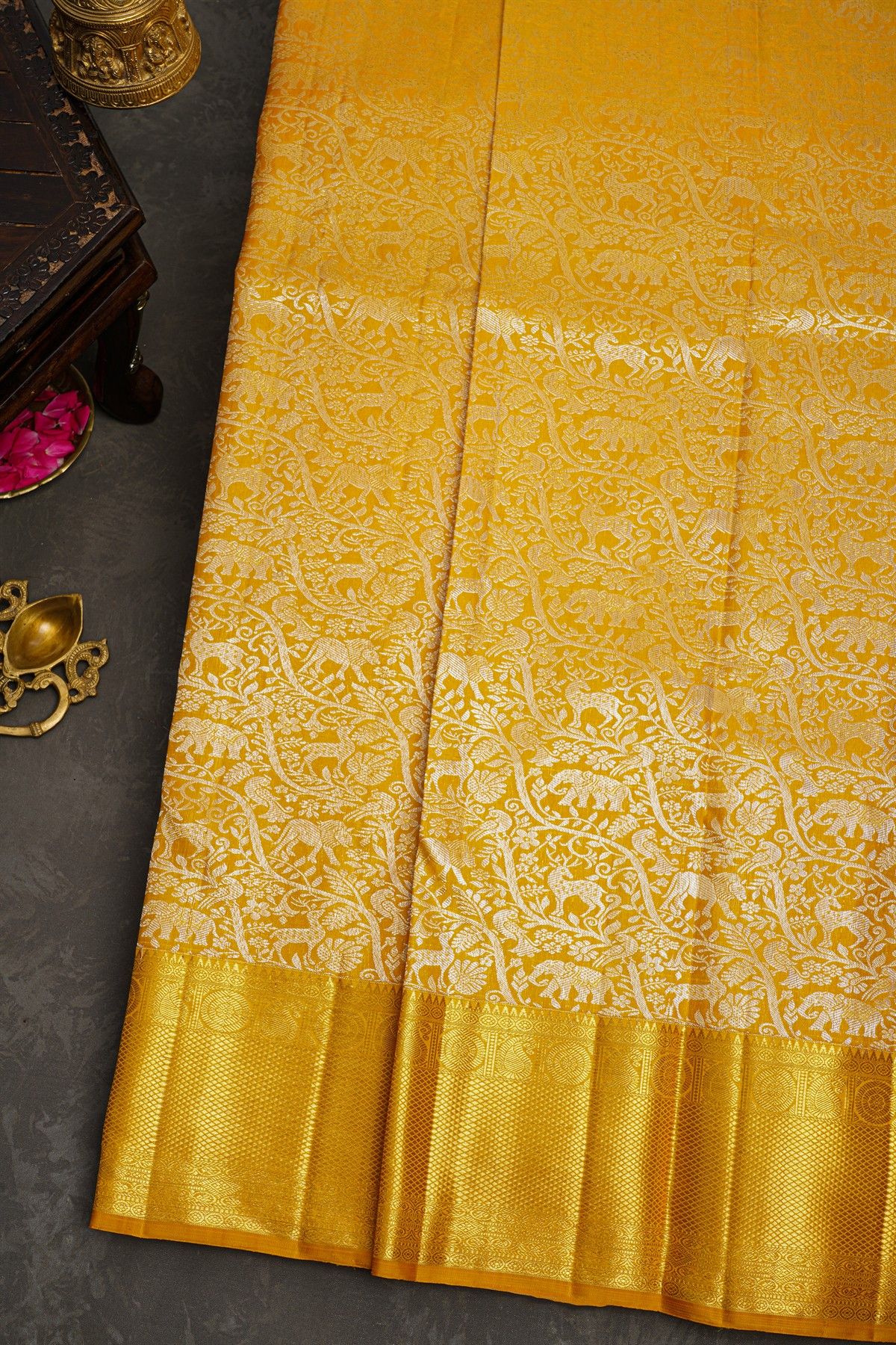 Kancheepuram Silk Mustard Saree