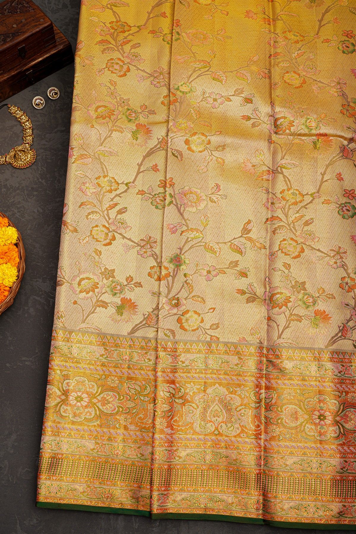 Kancheepuram Tissue Meenakari Dual Colour Saree