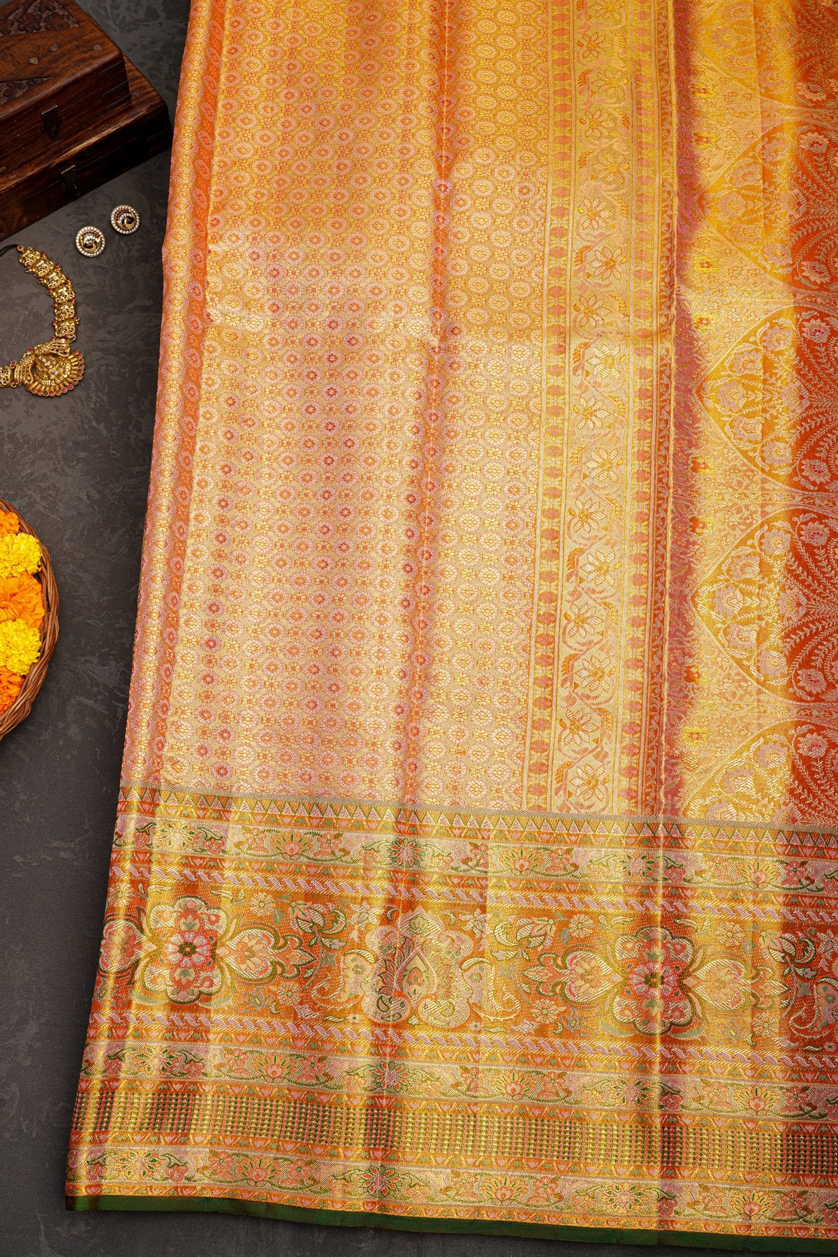 Kancheepuram Tissue Meenakari Dual Colour Saree
