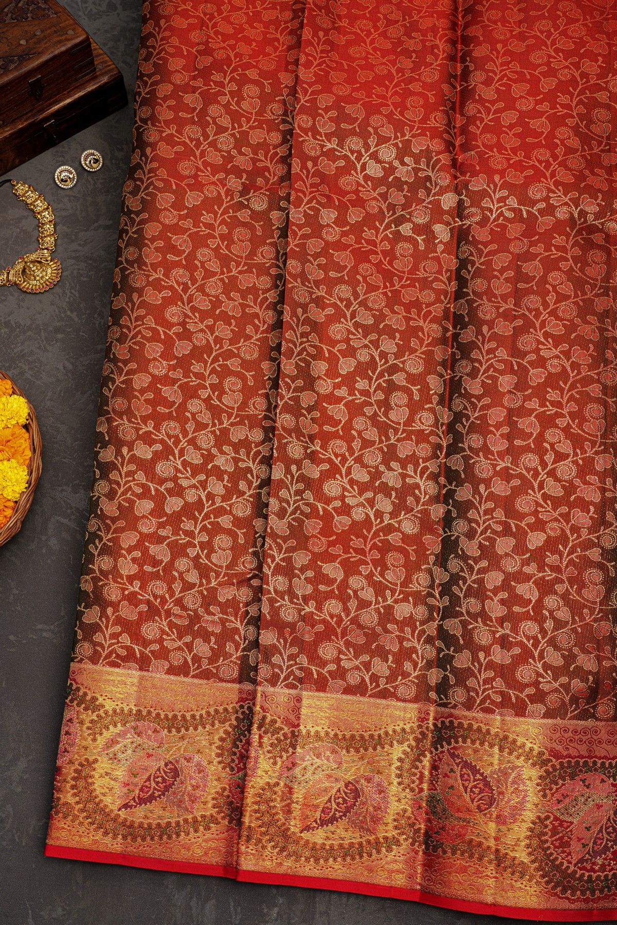 Kancheepuram Silk Meenakari Maroon Saree