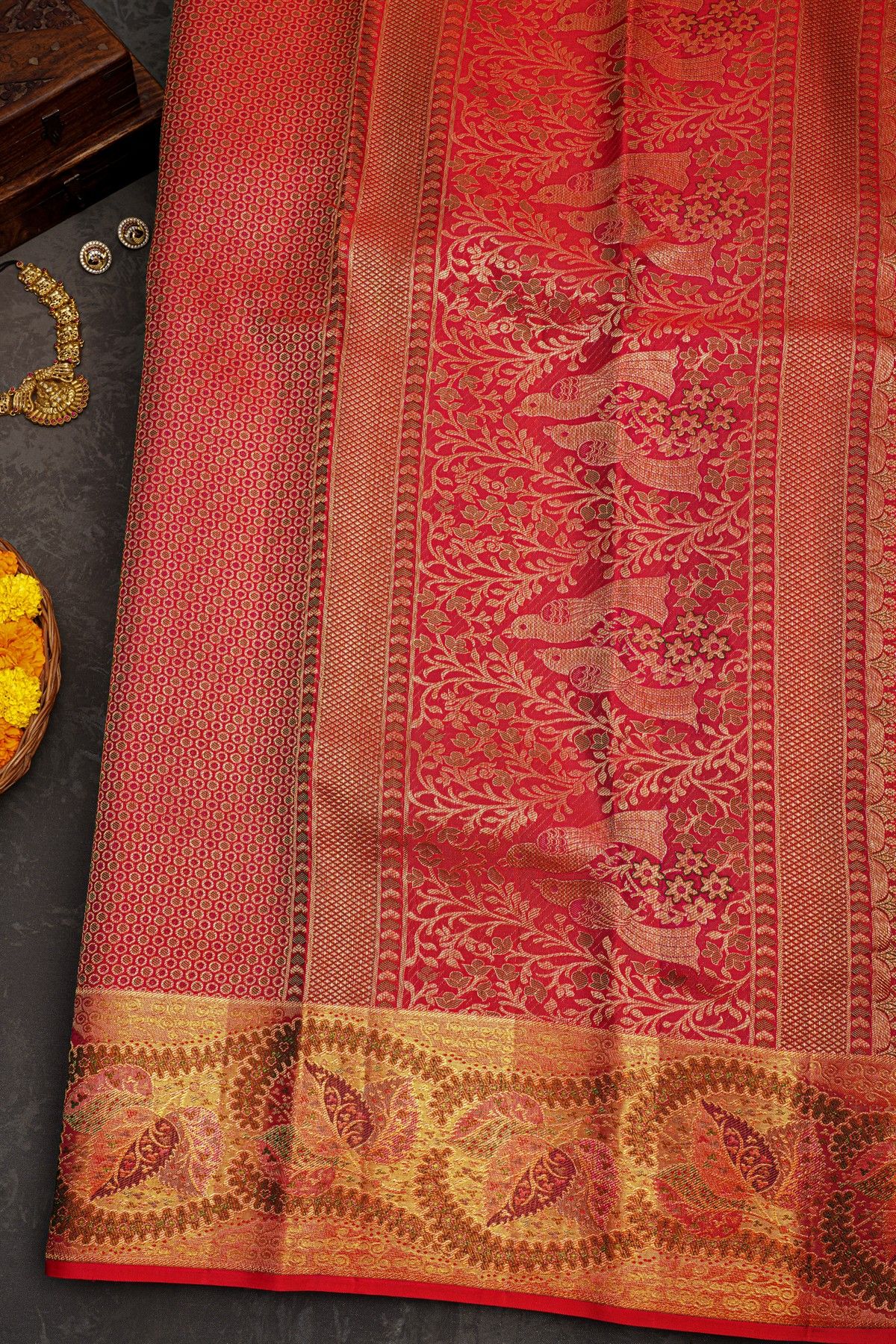 Kancheepuram Silk Meenakari Maroon Saree