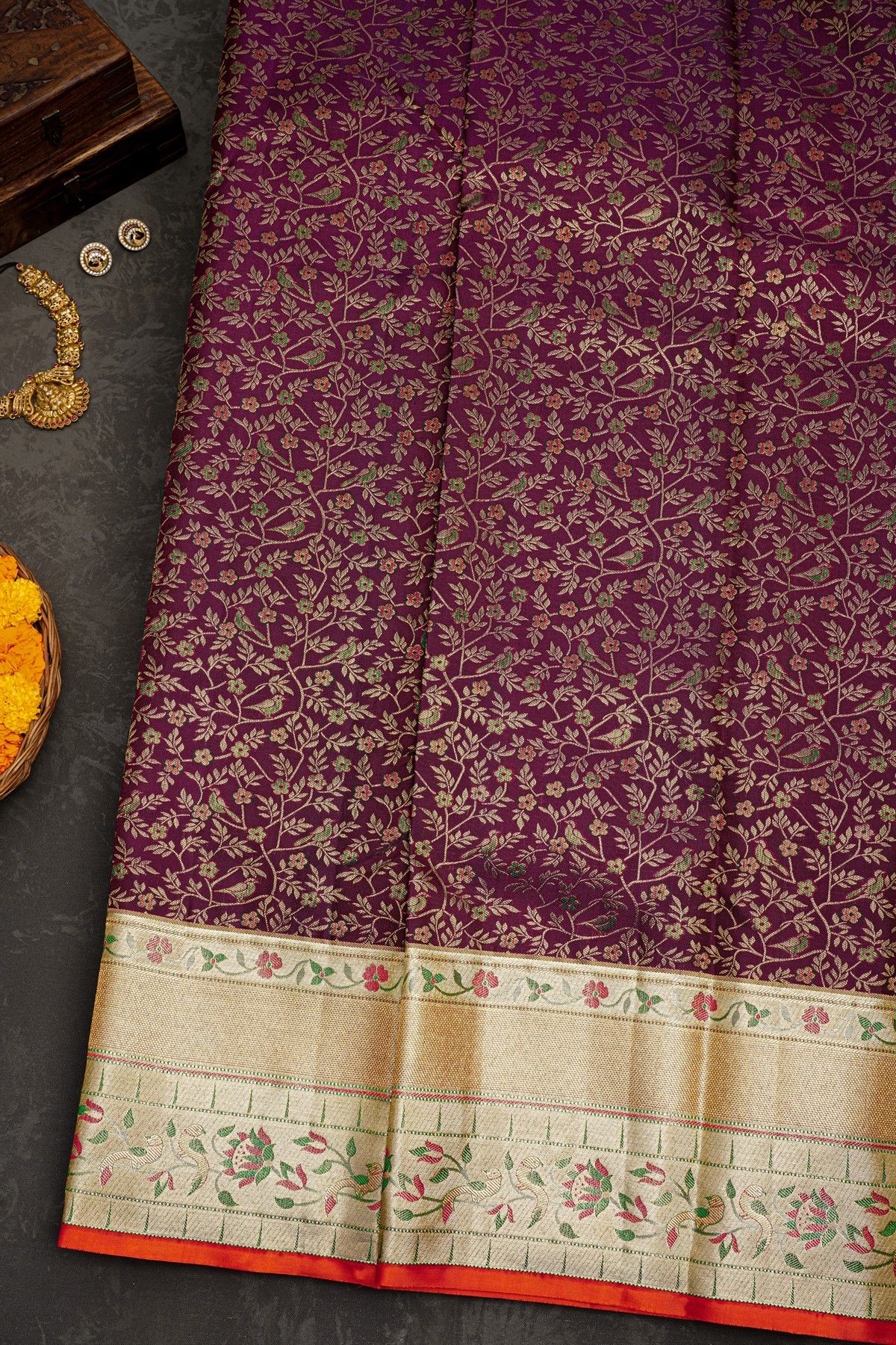 Kancheepuram Silk Meenakari Purple Saree