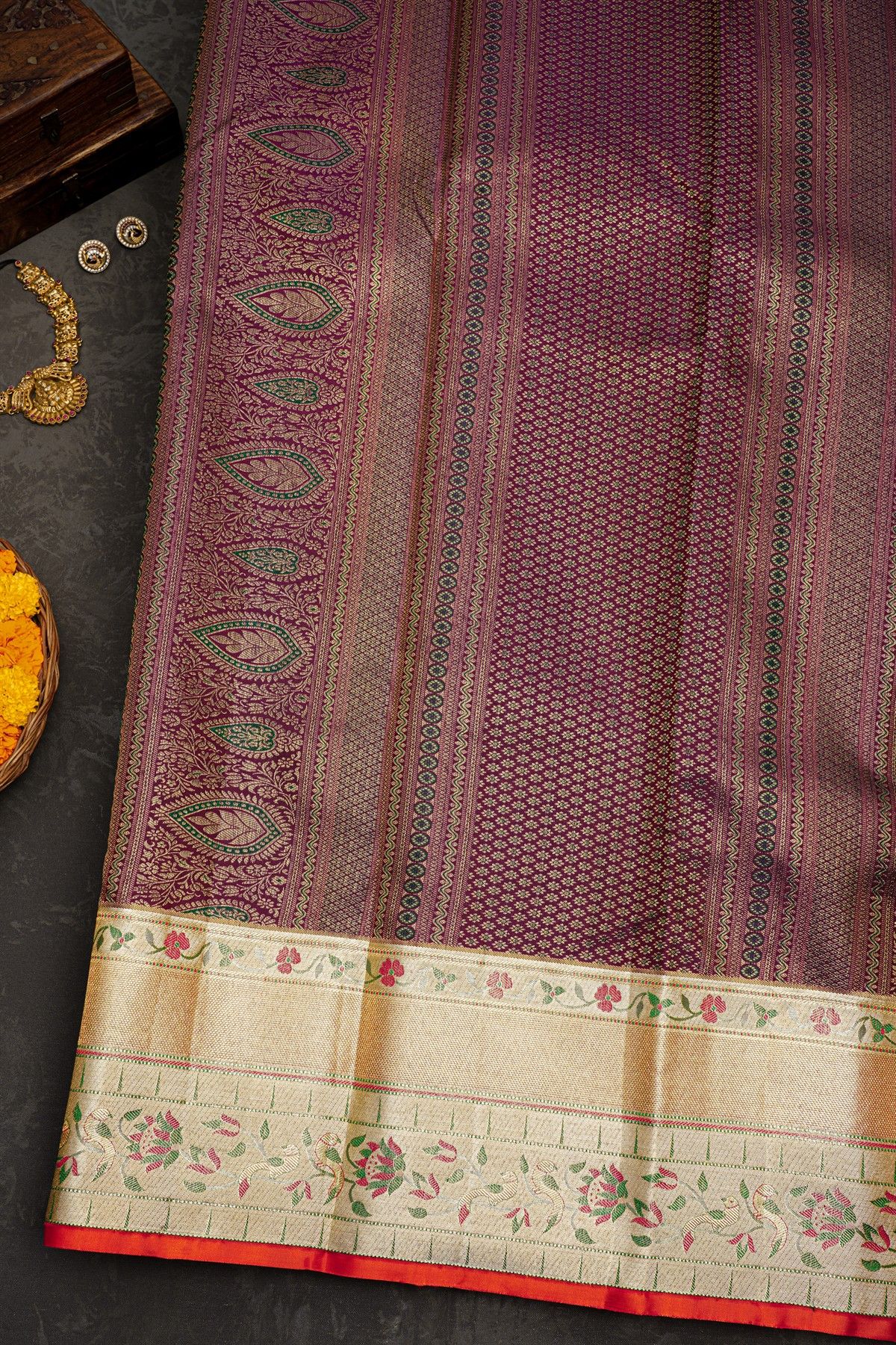 Kancheepuram Silk Meenakari Purple Saree