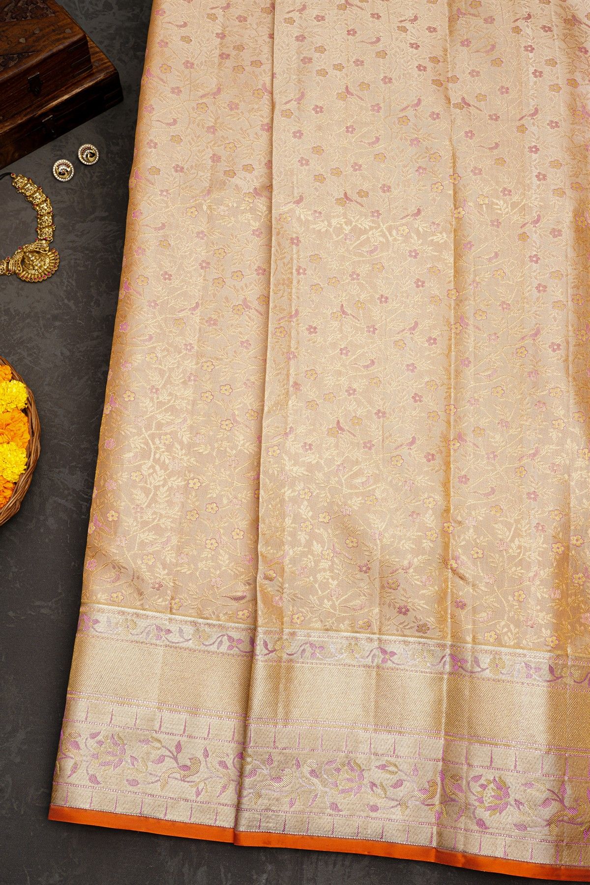 Kancheepuram Silk Meenakari Peach Saree