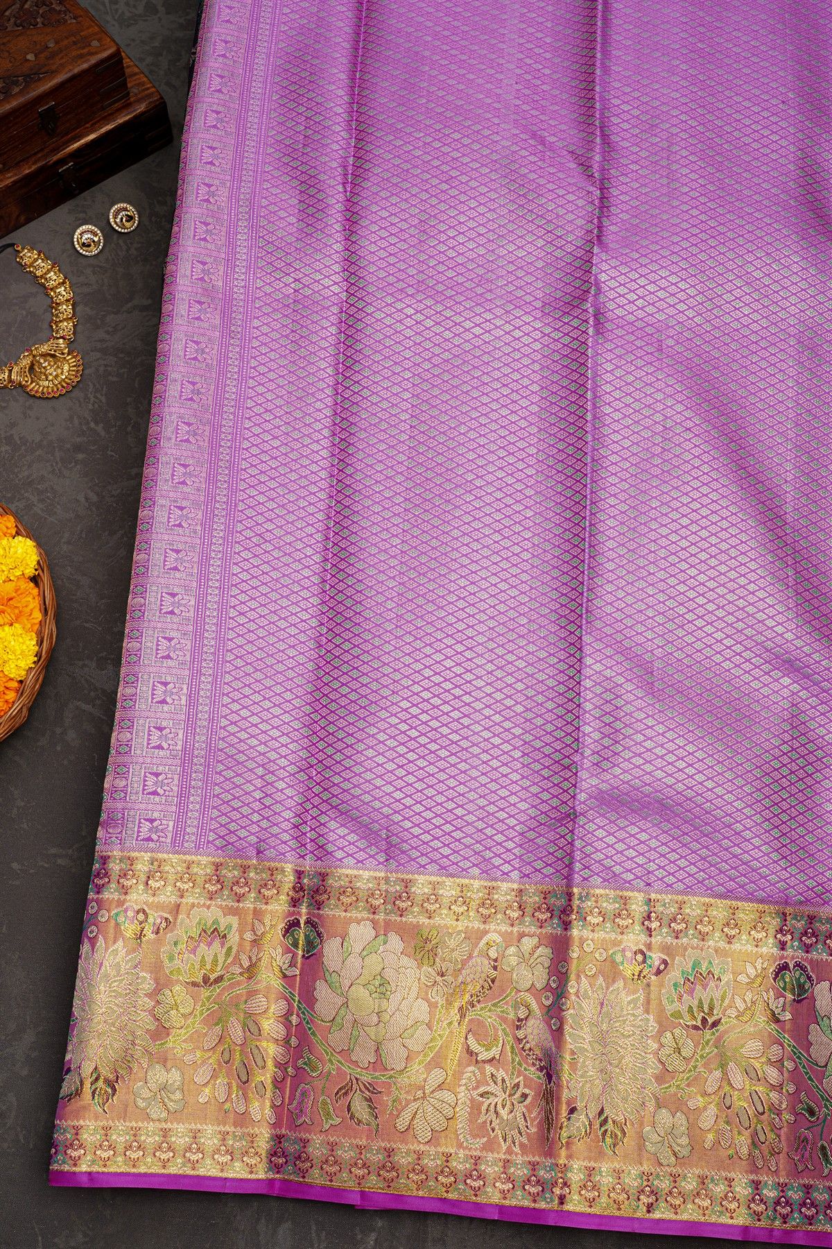 Kancheepuram Silk Meenakari Purple Saree