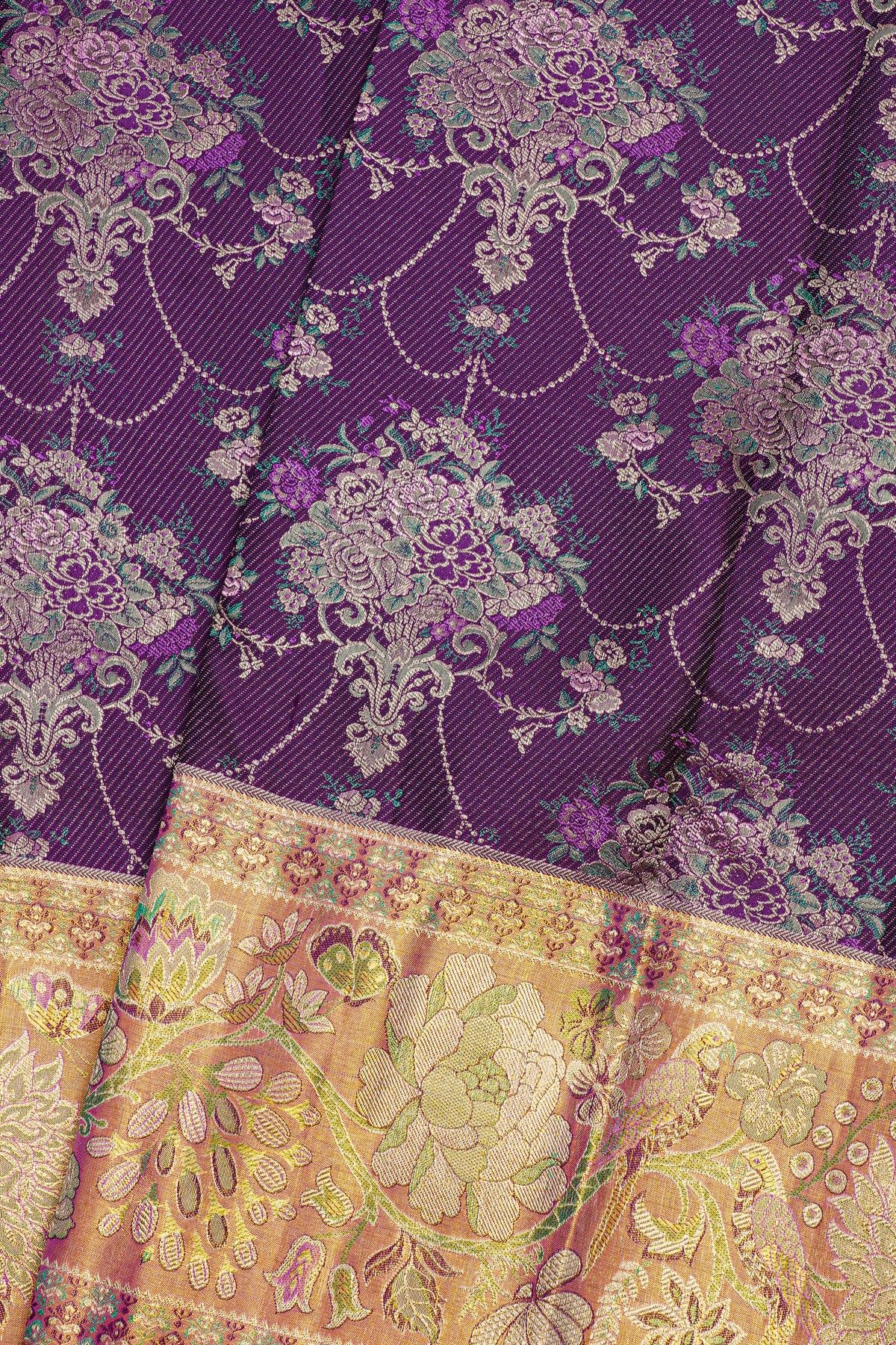 Kancheepuram Silk Meenakari Purple Saree