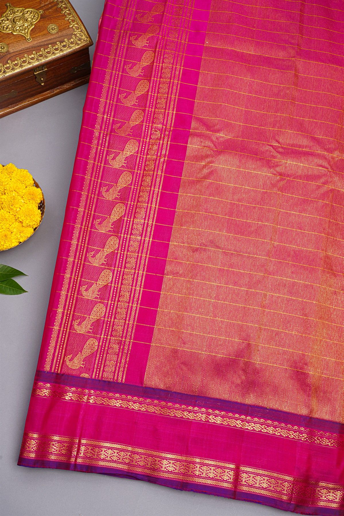 Gadwal Silk Peach Saree