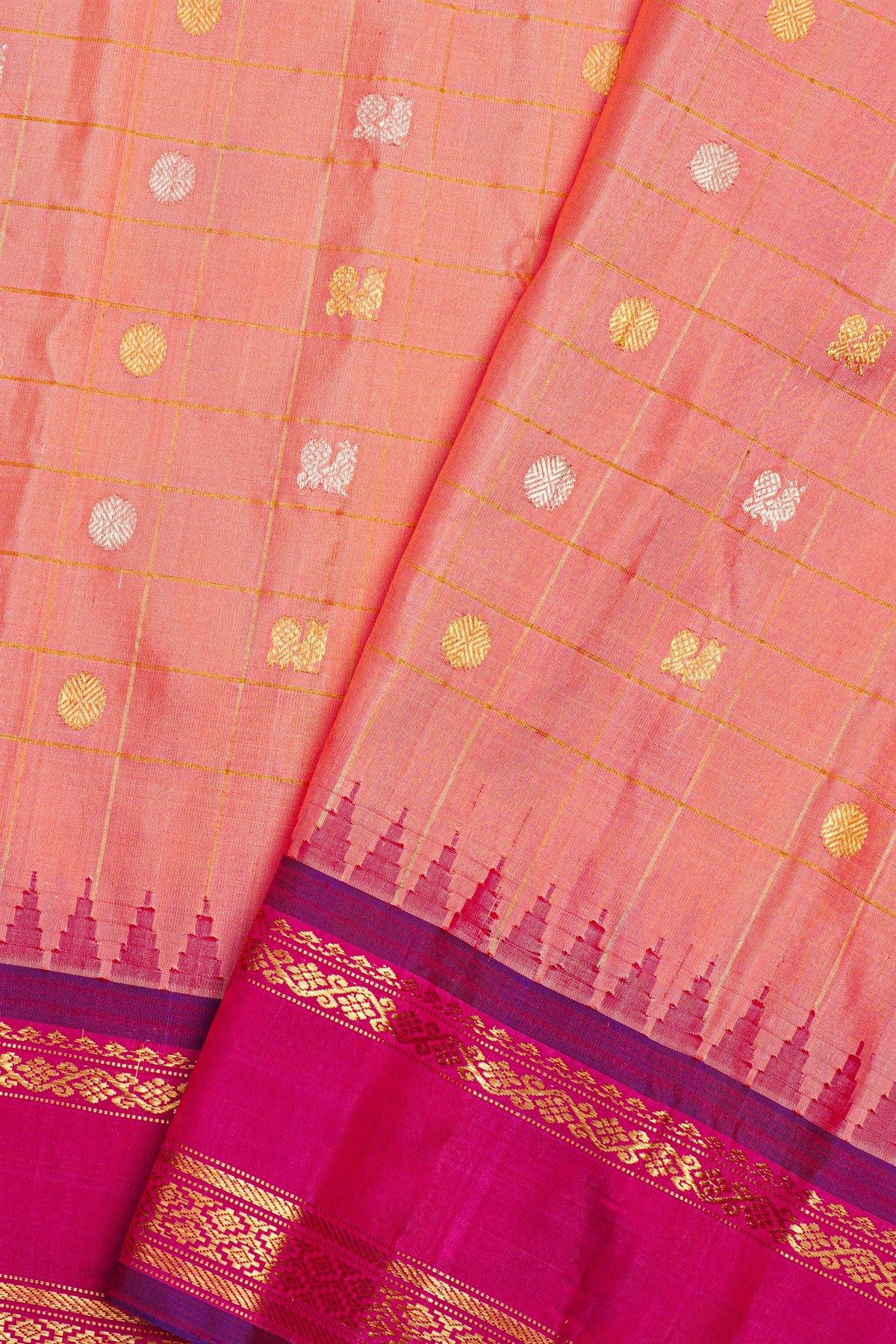 Gadwal Silk Peach Saree