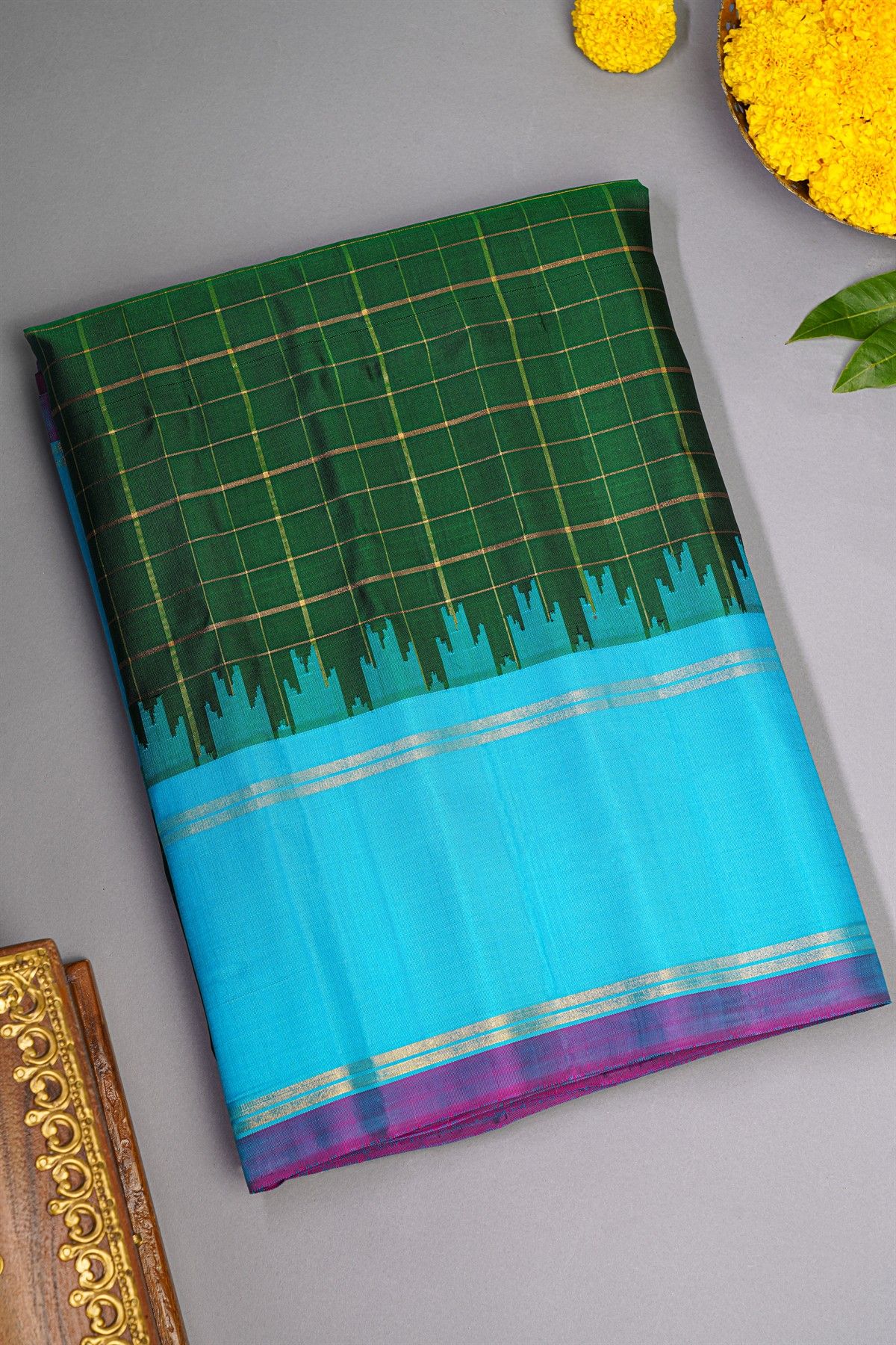 Gadwal Silk Bottle Green saree