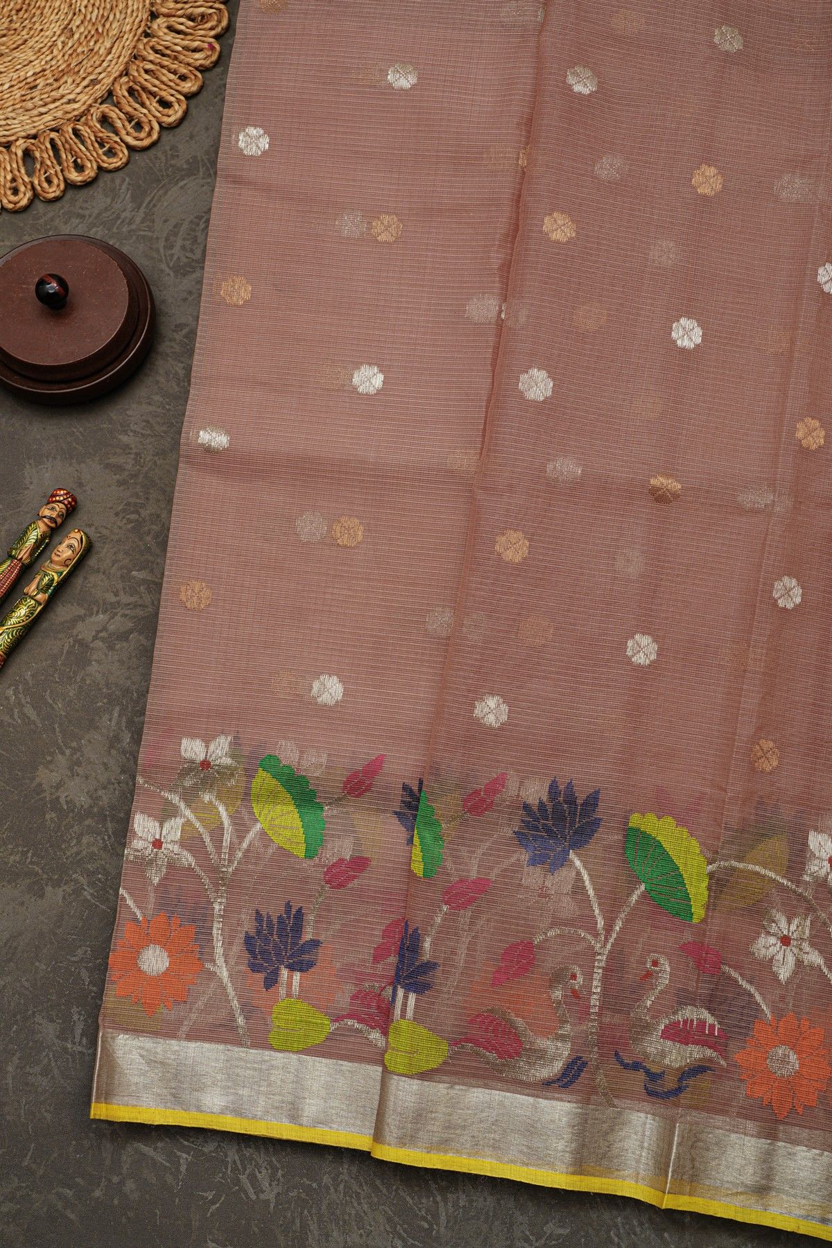 Zari Kota Cotton Light Brown Saree