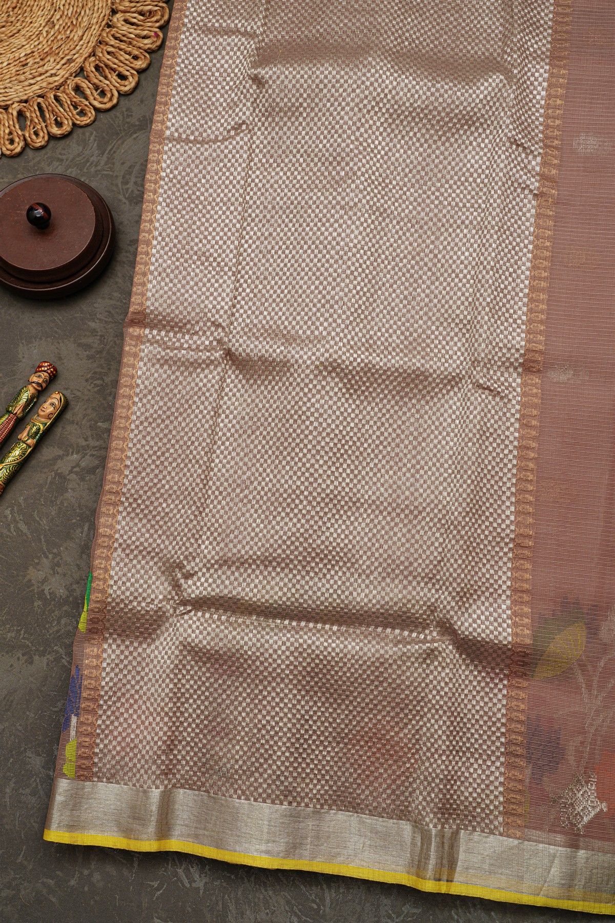 Zari Kota Cotton Light Brown Saree