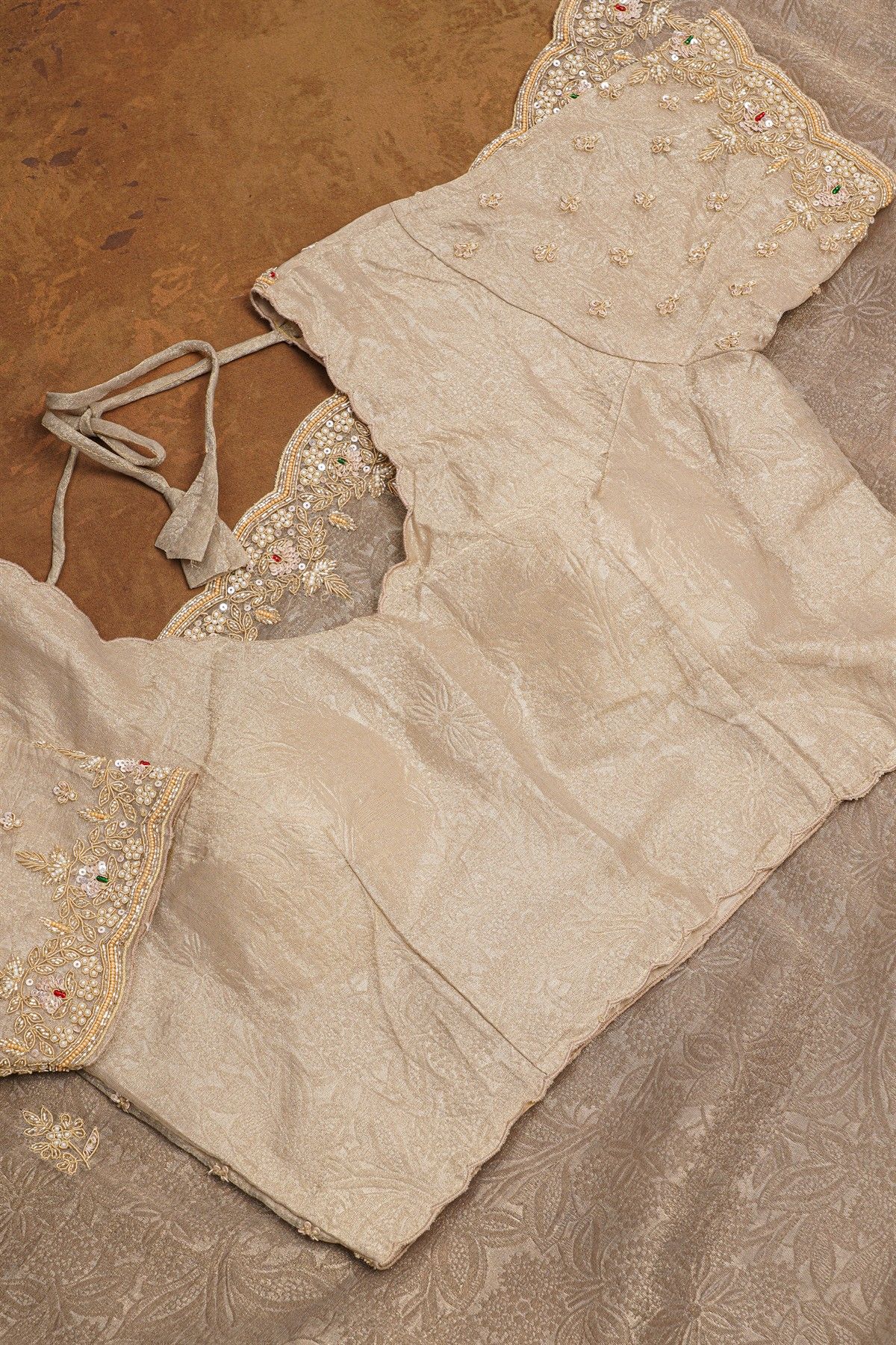 Fancy Crepe Cream Saree