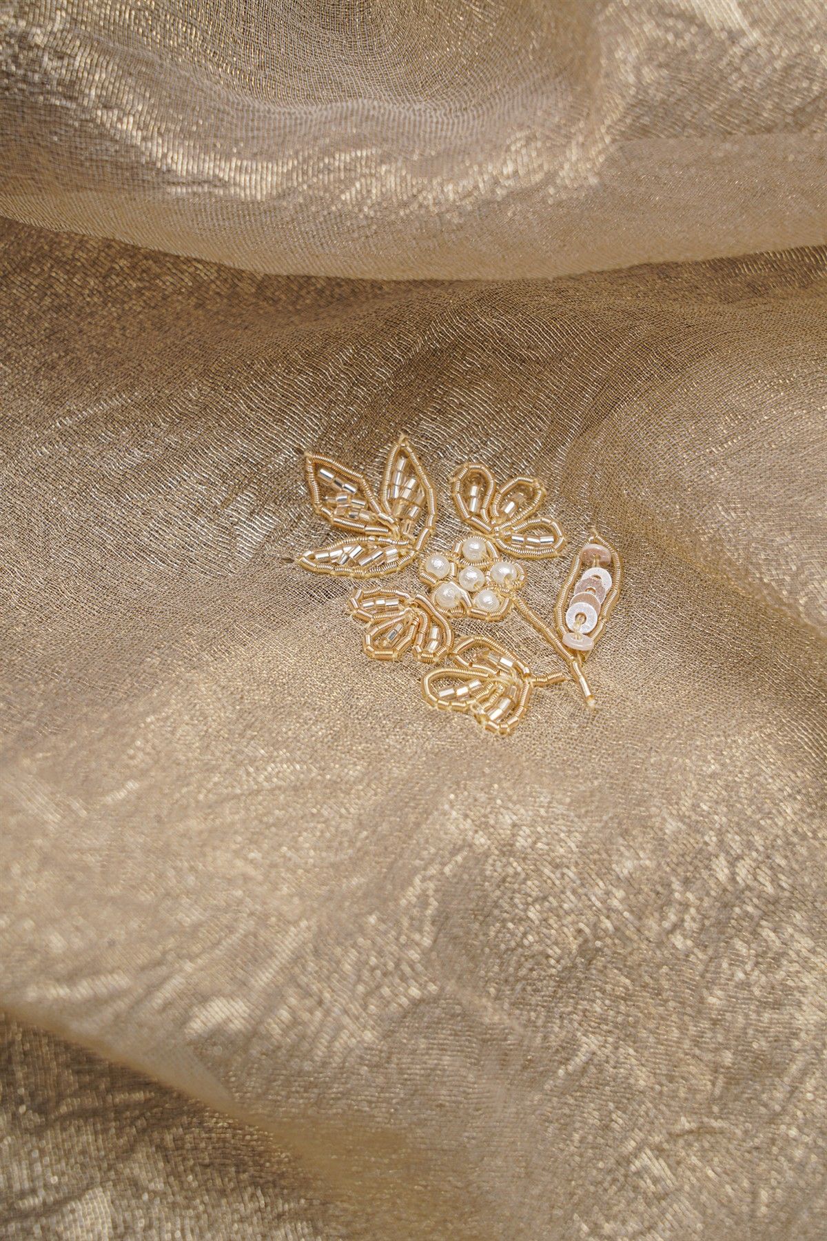 Fancy Crepe Cream Saree